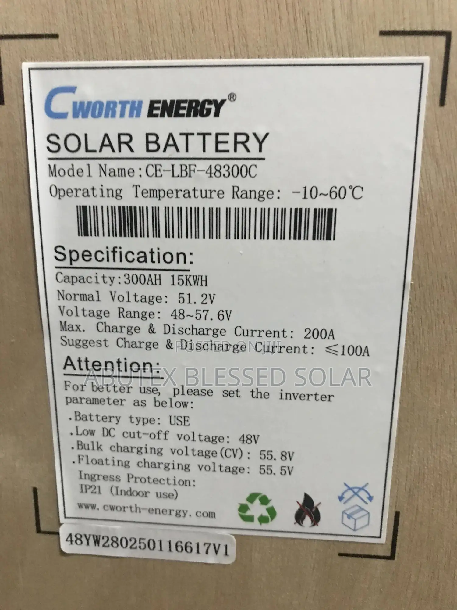 15kwh 51.2v Cworth Energy Lithium Ion Battery