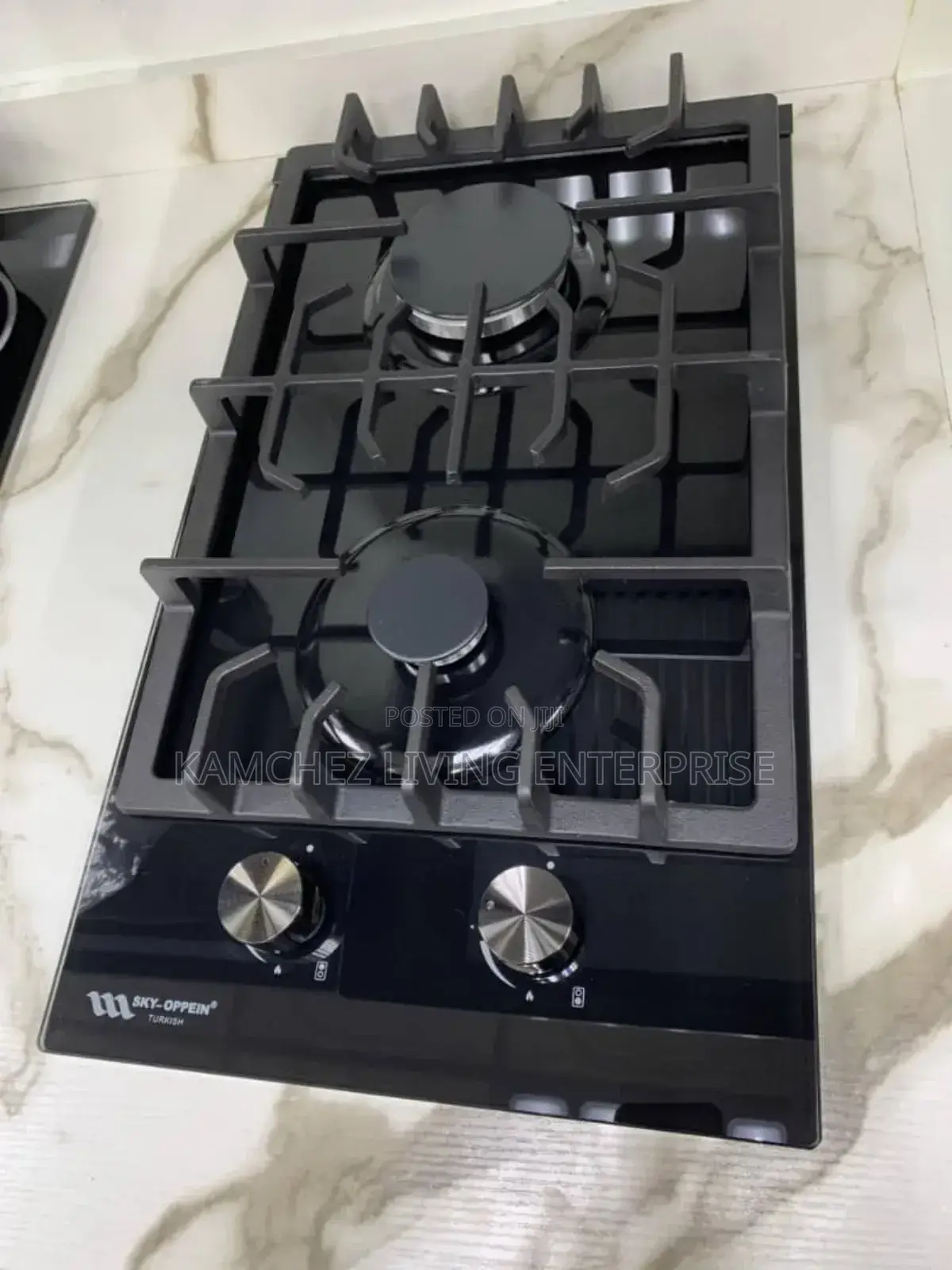 2-Burner Black Glass Gas Hob – Compact Turkish Cooktop
