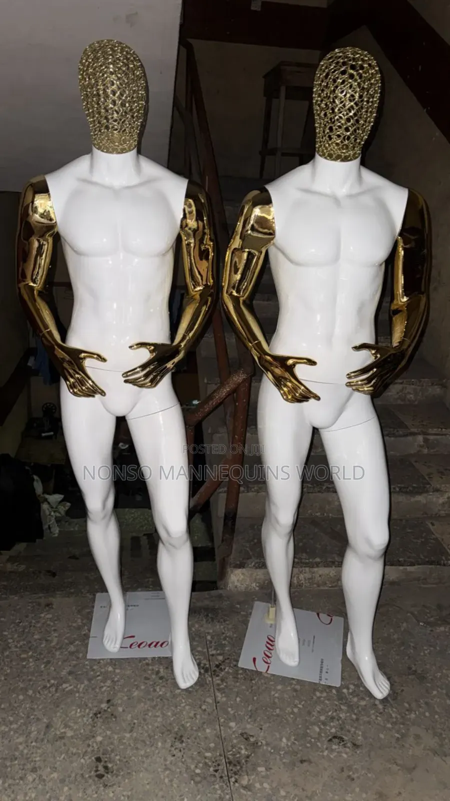 White & Gold Male Net Head Huge Male Mannequin