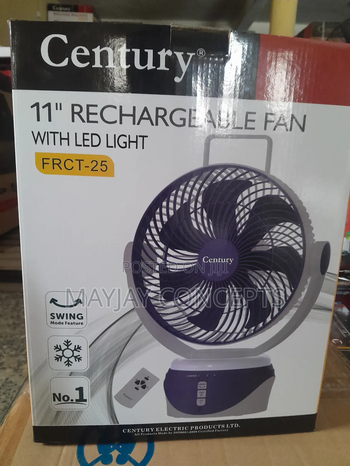 Century 11-Inch Table/Wall Rechargeable Fan With Led Lights-Compact