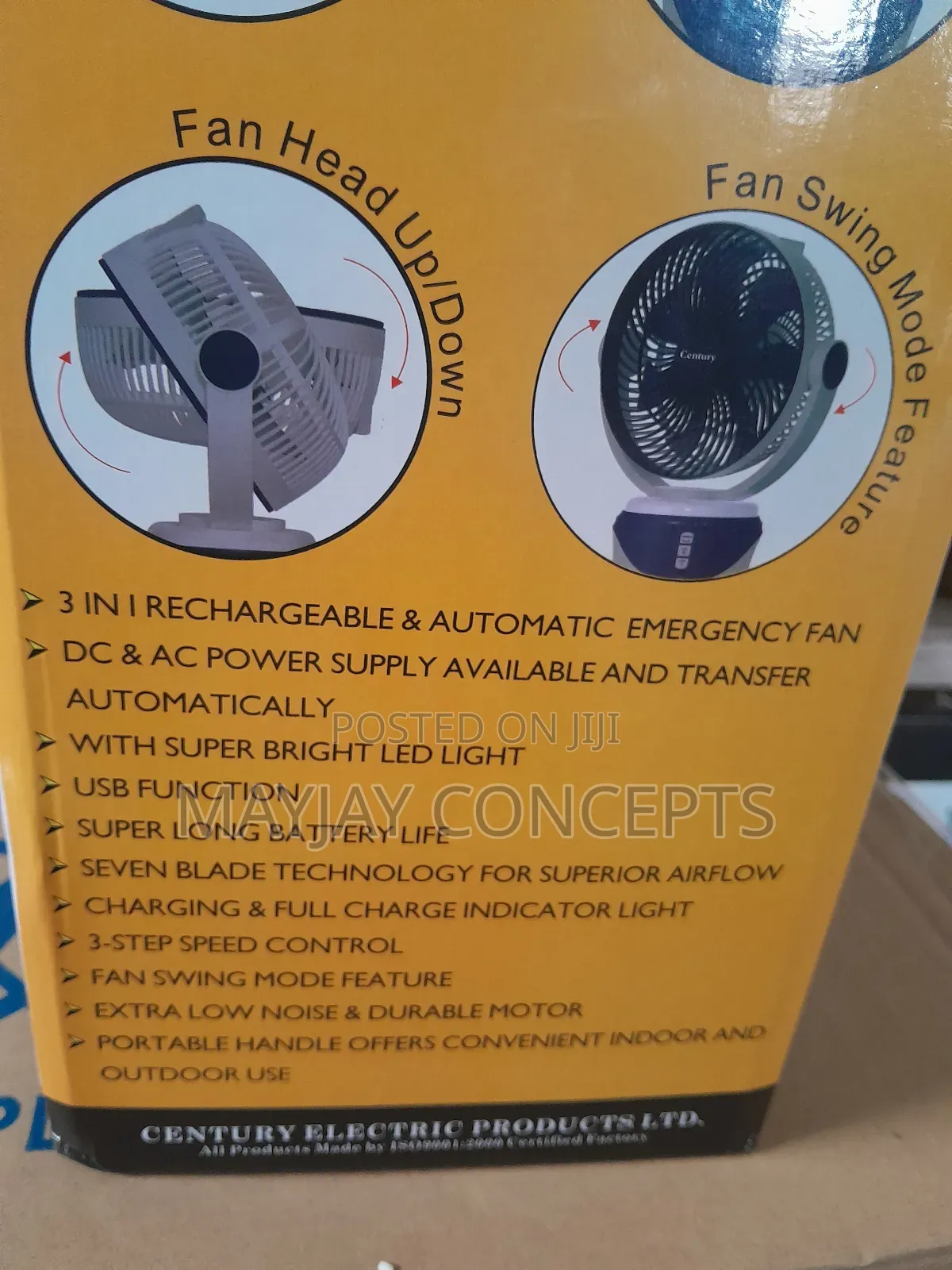 Century 11-Inch Table/Wall Rechargeable Fan With Led Lights-Compact