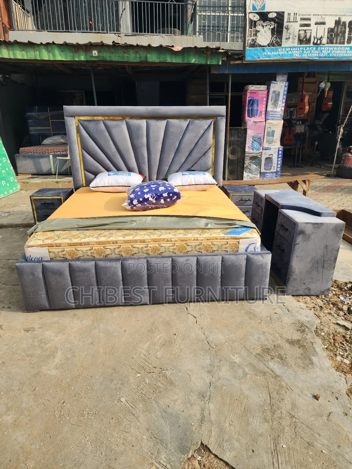 6by6 Bed Frame With Dressing Mirror and Side Drawers.
