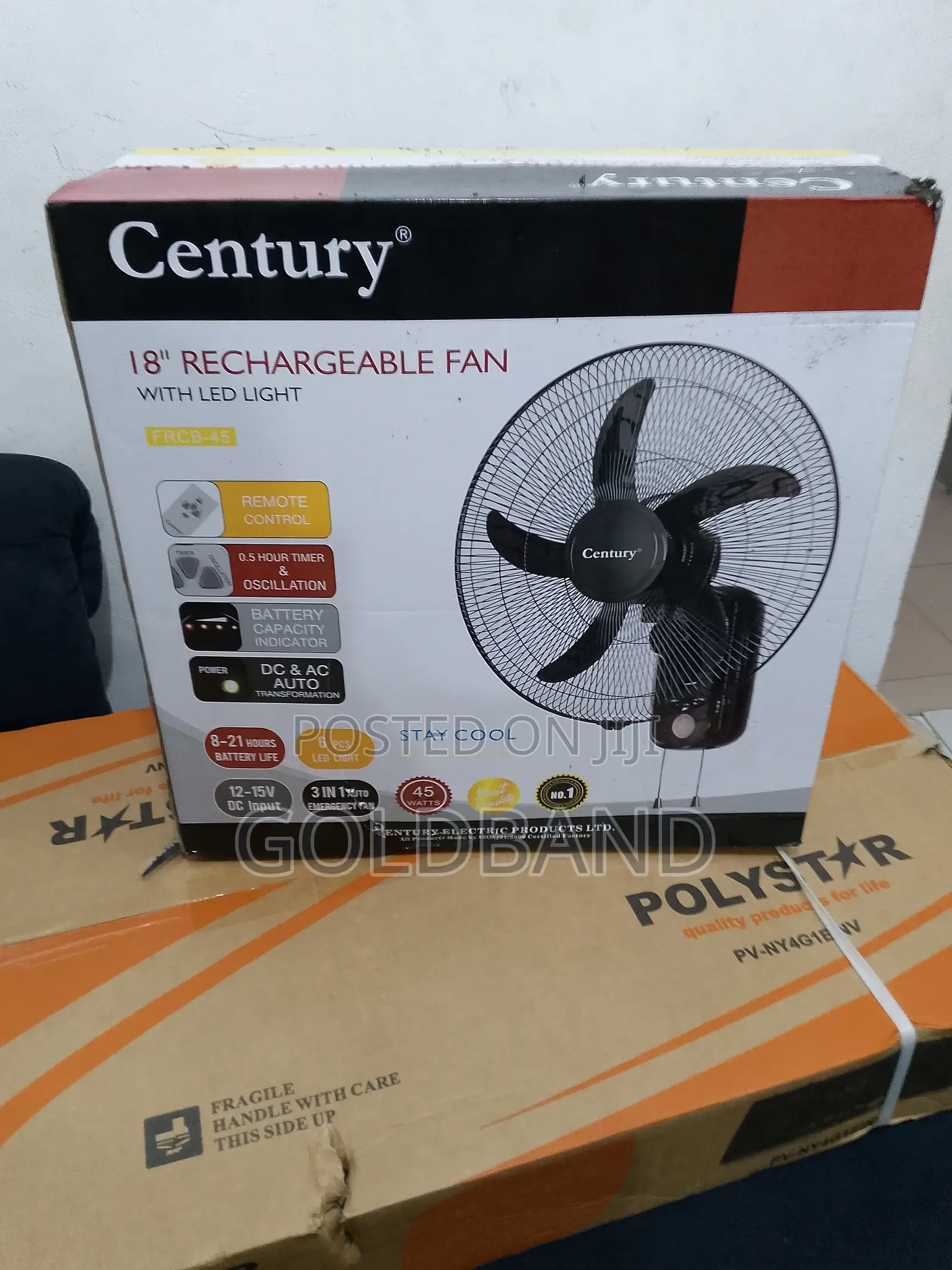 Century 18" Rechargeable Wall Fan With Led – Up to 6 Hours