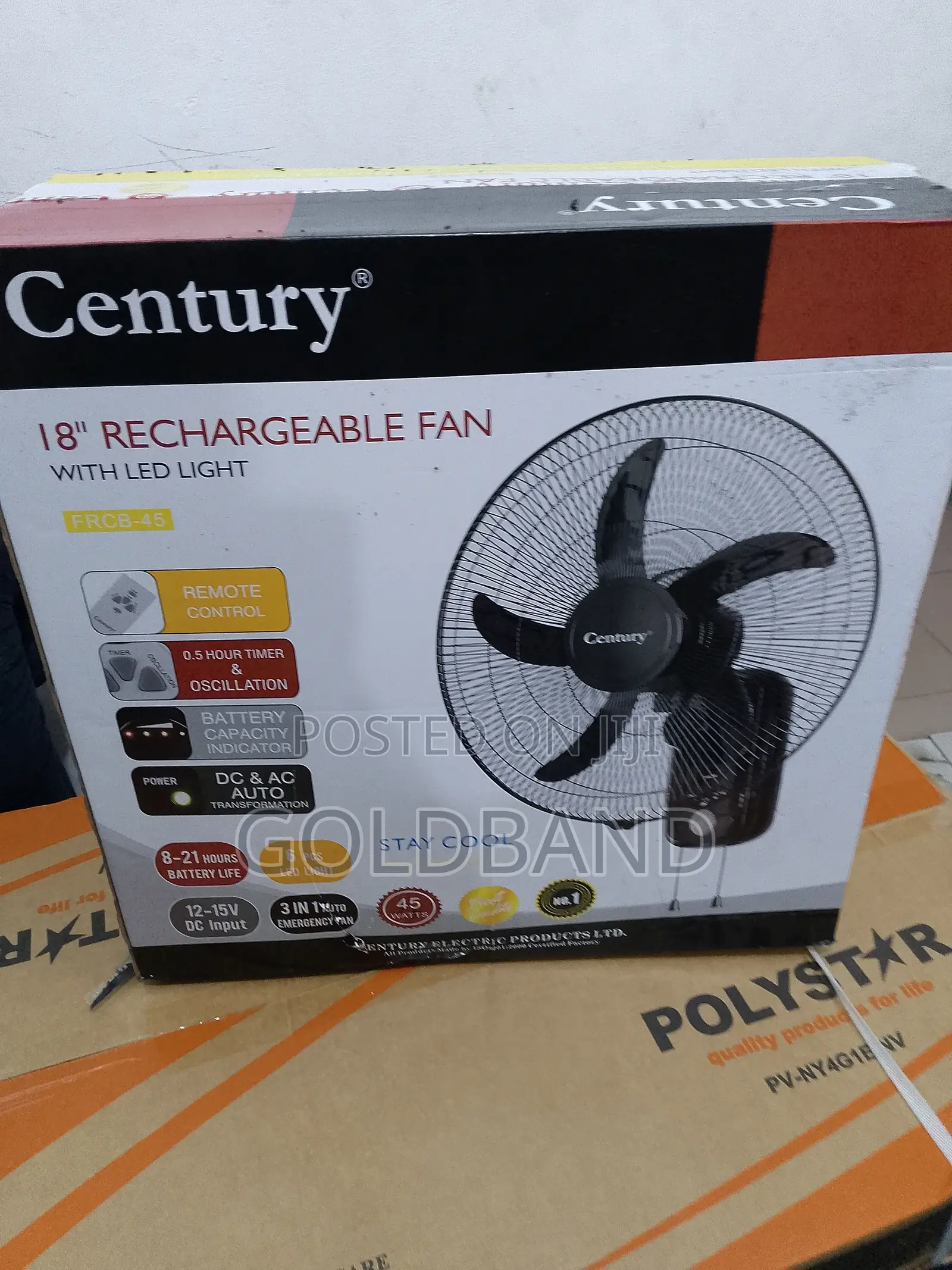 Led + Airflow: Century Rechargeable 18" Wall Fan