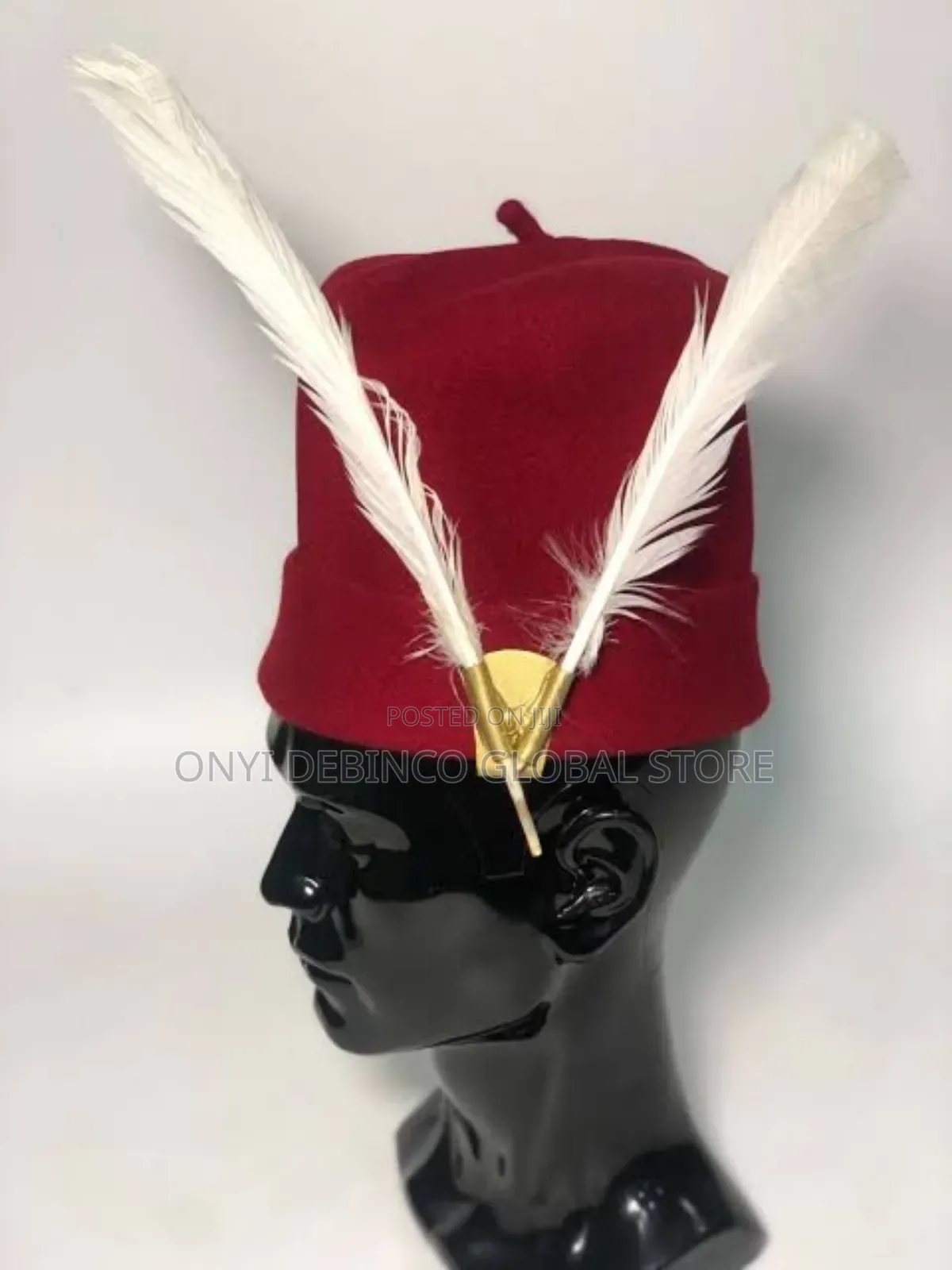 High Quality Igbo Red Cap for Chief Traditional With Feather