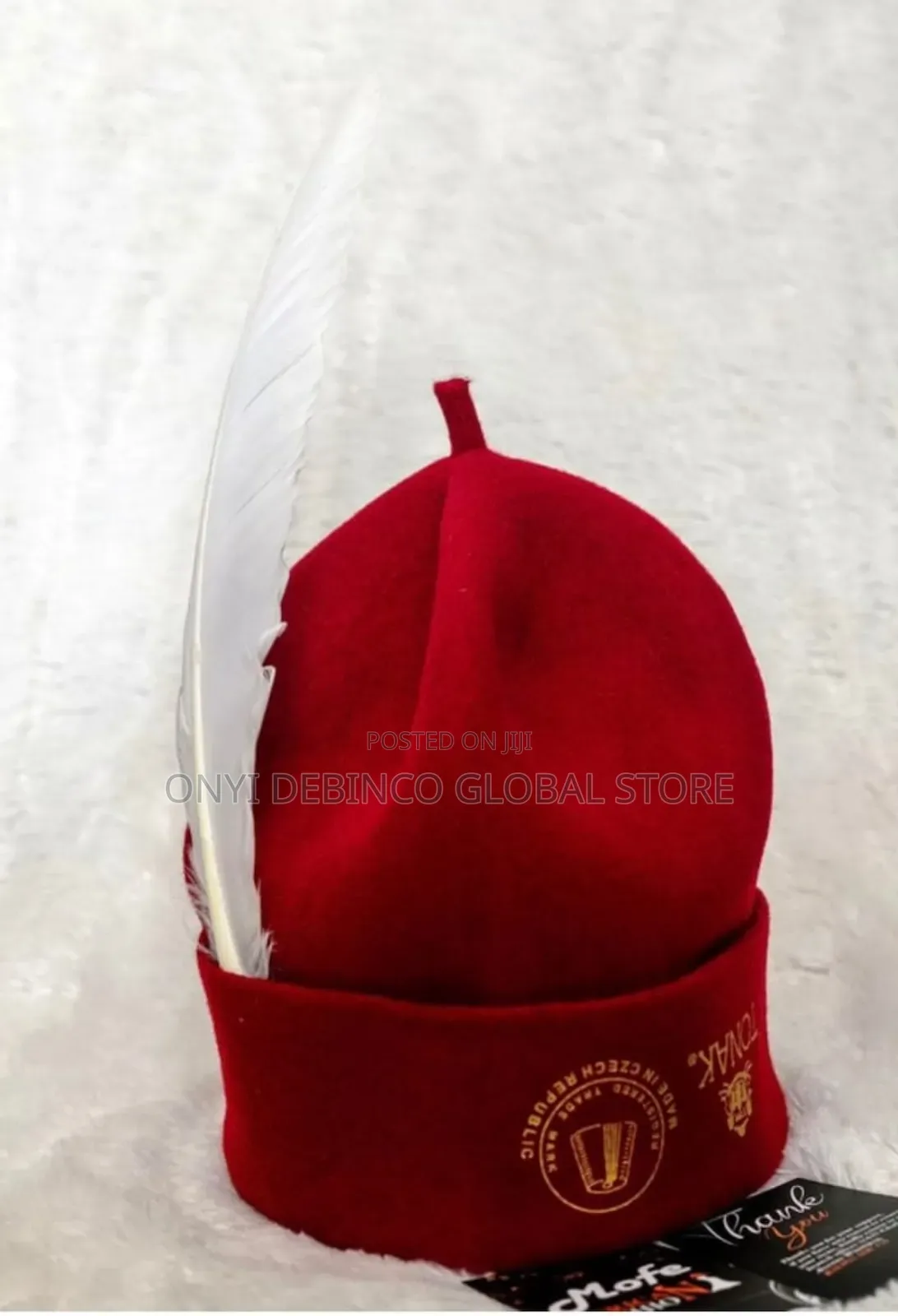 High Quality Igbo Red Cap for Chief Traditional With Feather