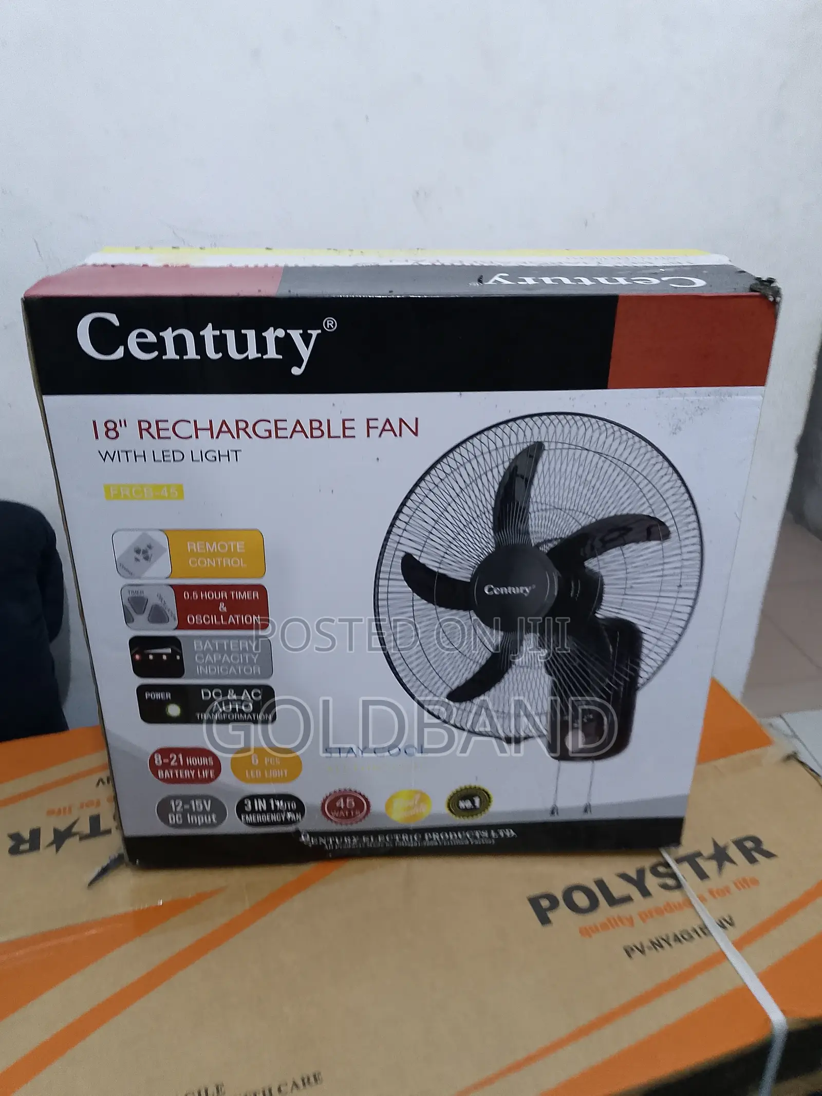 Century 18" Rechargeable Wall Fan With Led Light