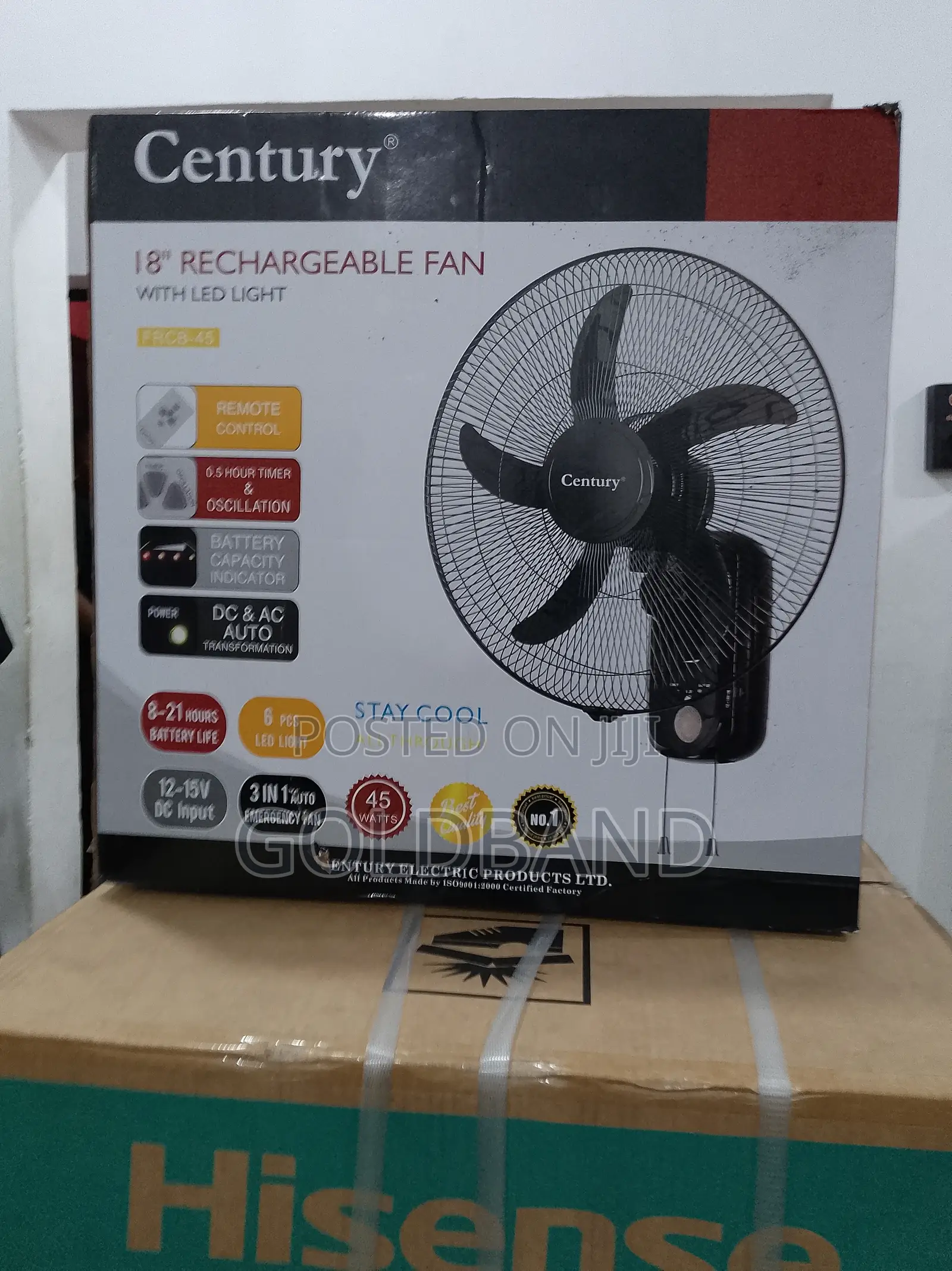 Led Rechargeable Wall Fan – Century 18-Inch + Remote Control