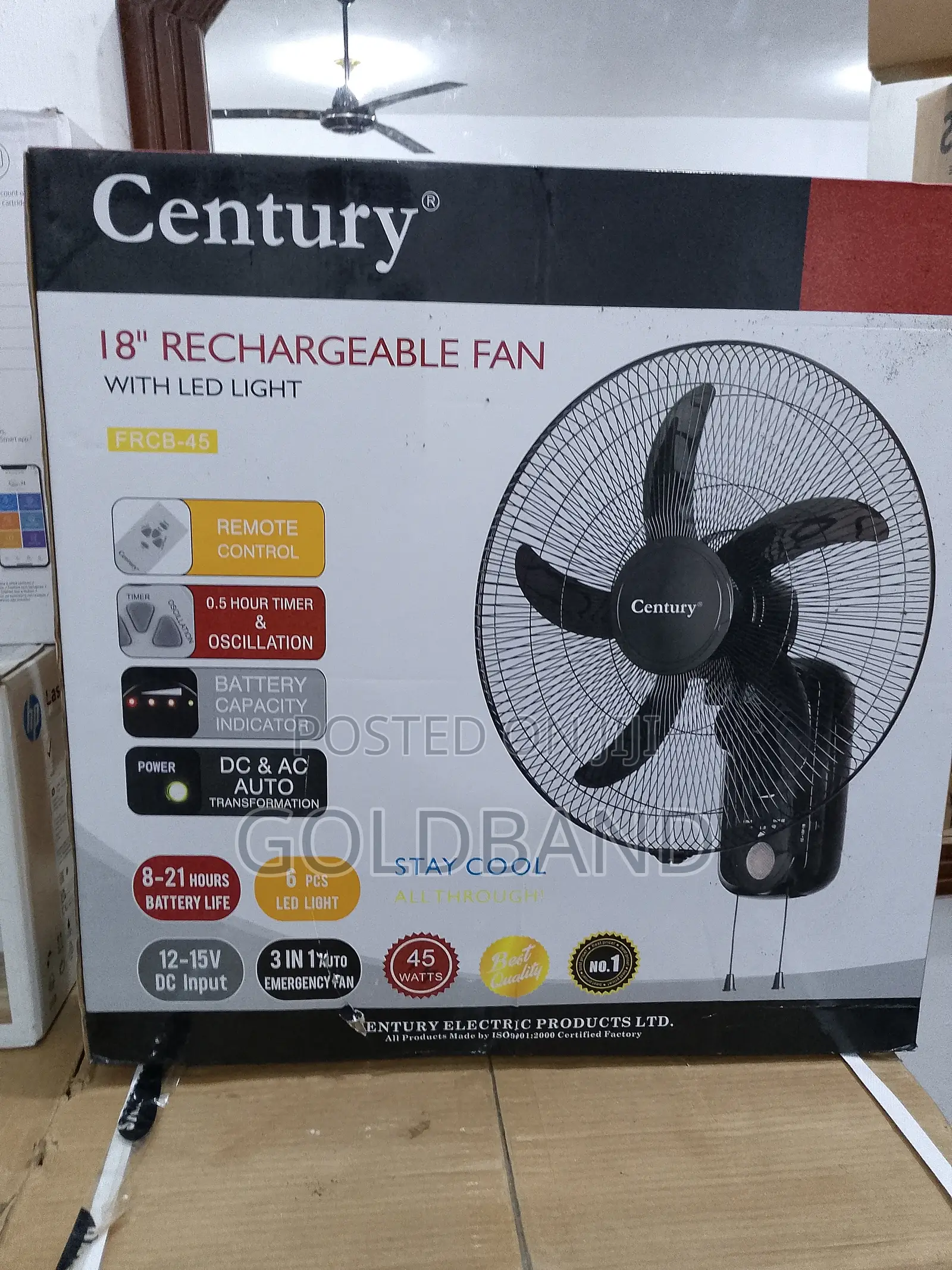 Power Saving Century Rechargeable 18" Wall Fan With Led