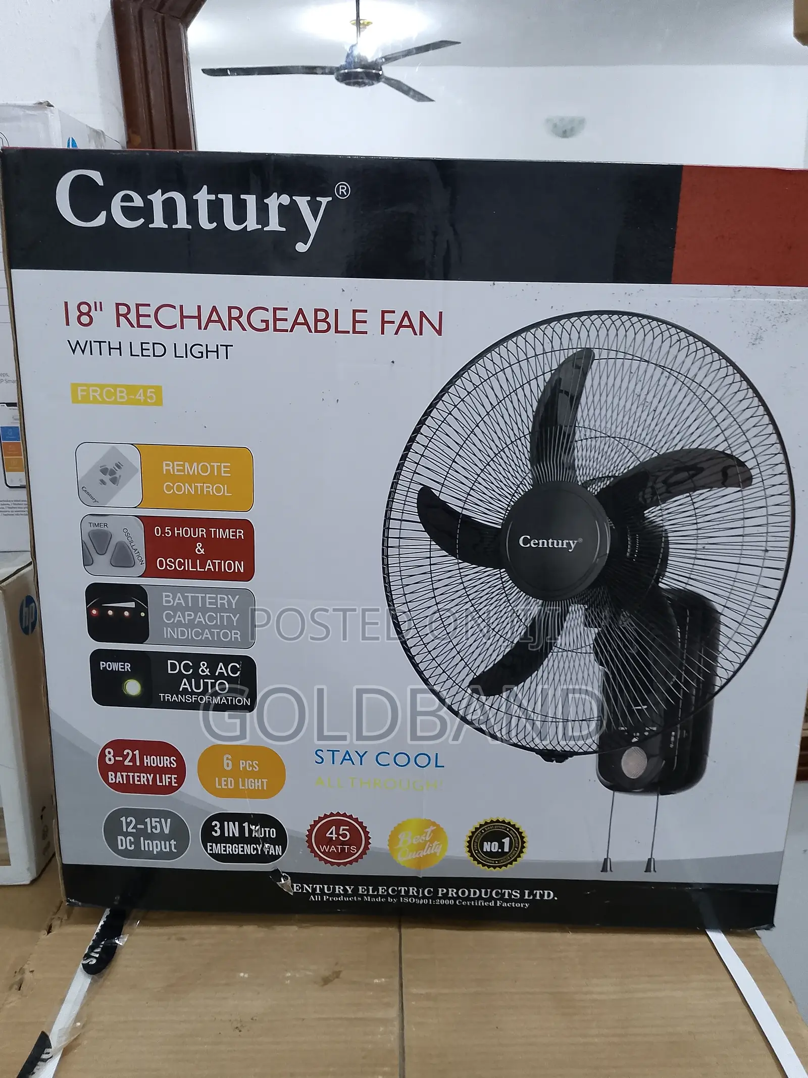 Stay Cool and Lit Century 18" Rechargeable Wall Fan With Led