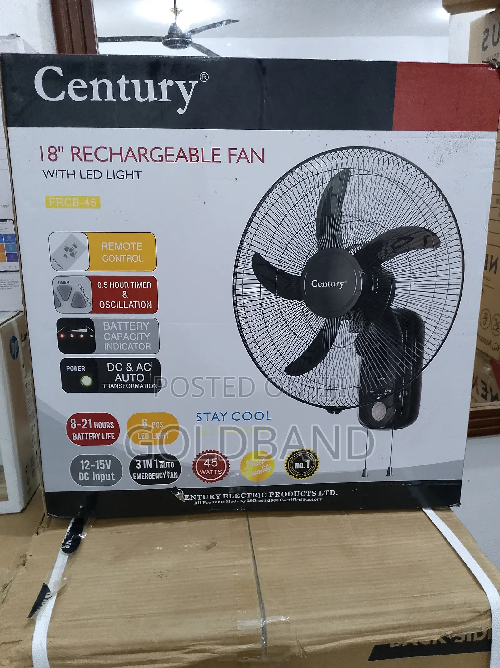 Century 18" Rechargeable Fan With Led Light Has You Covered