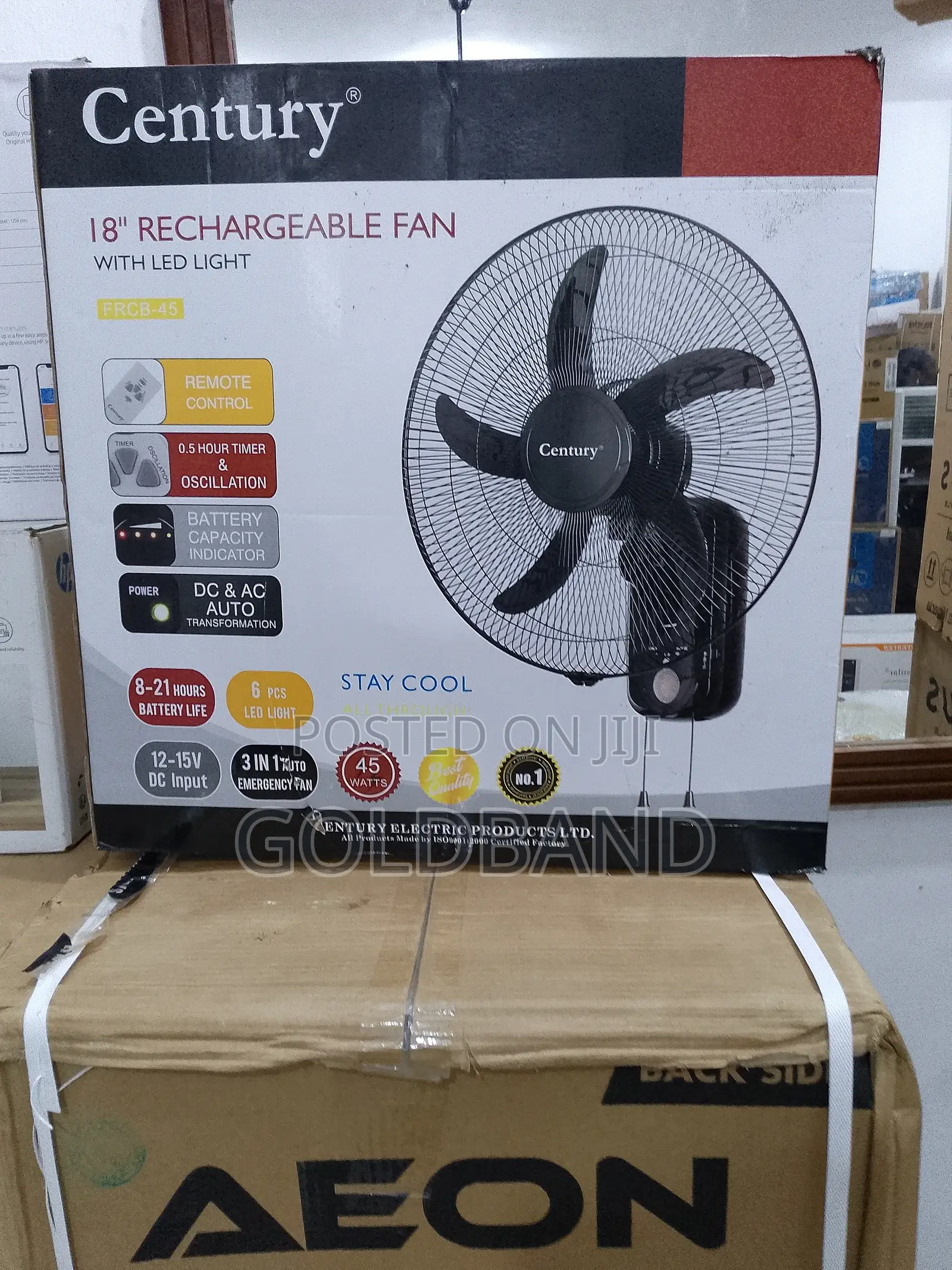 Built for Comfort Century Rechargeable 18” Wall Fan With Led