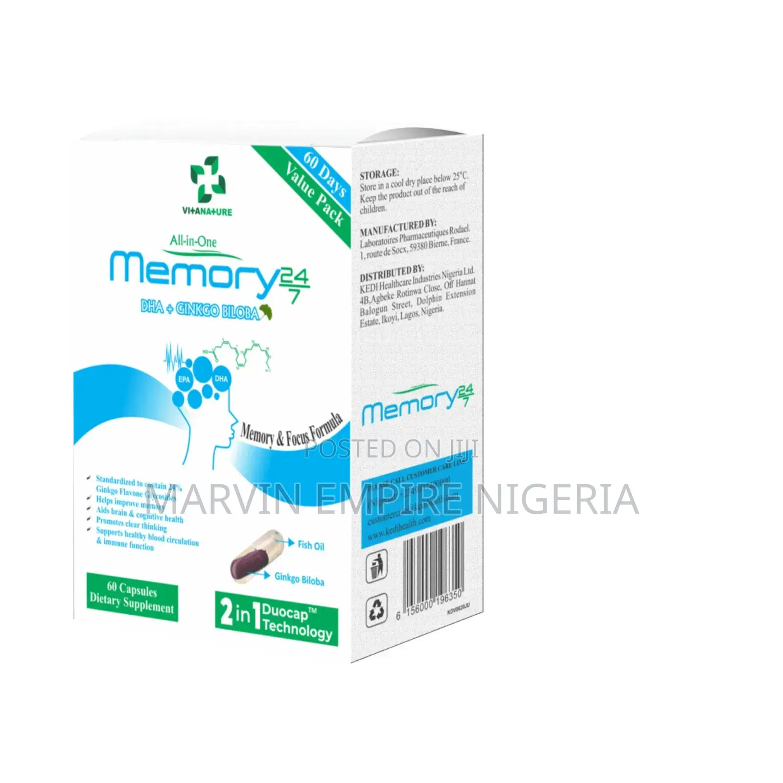 Memory 24/7 Dietary Supplement 60 Capsules Per Bottle
