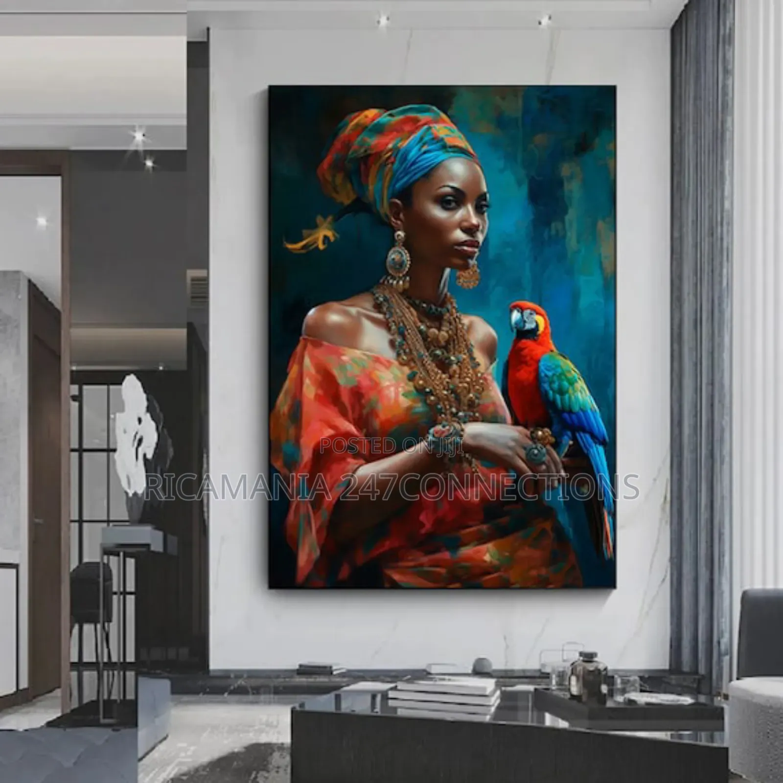 A Woman Painting With Parrot