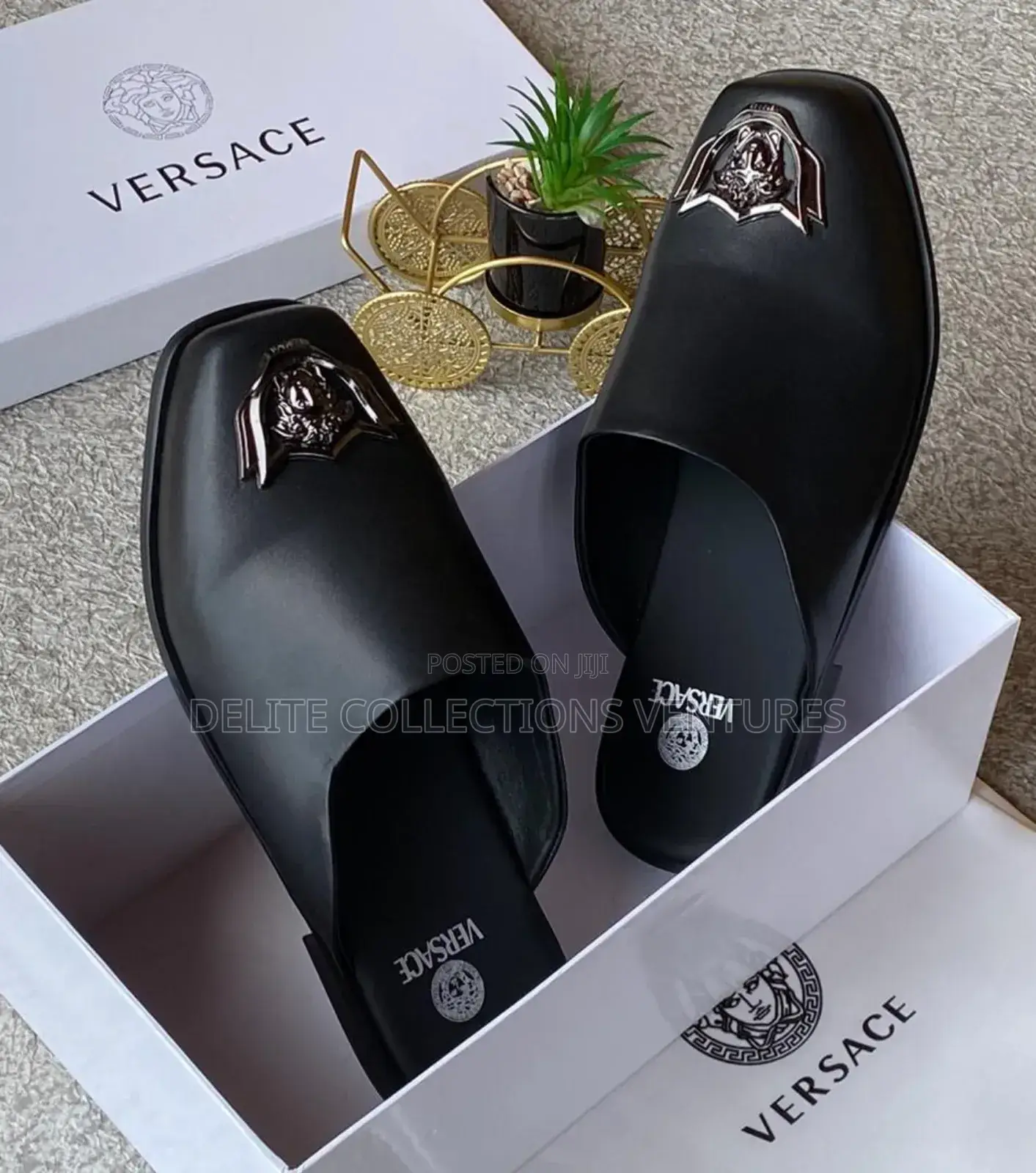 *Luxury "Versace" Leather Half Shoe Silver Medusa Head  ||