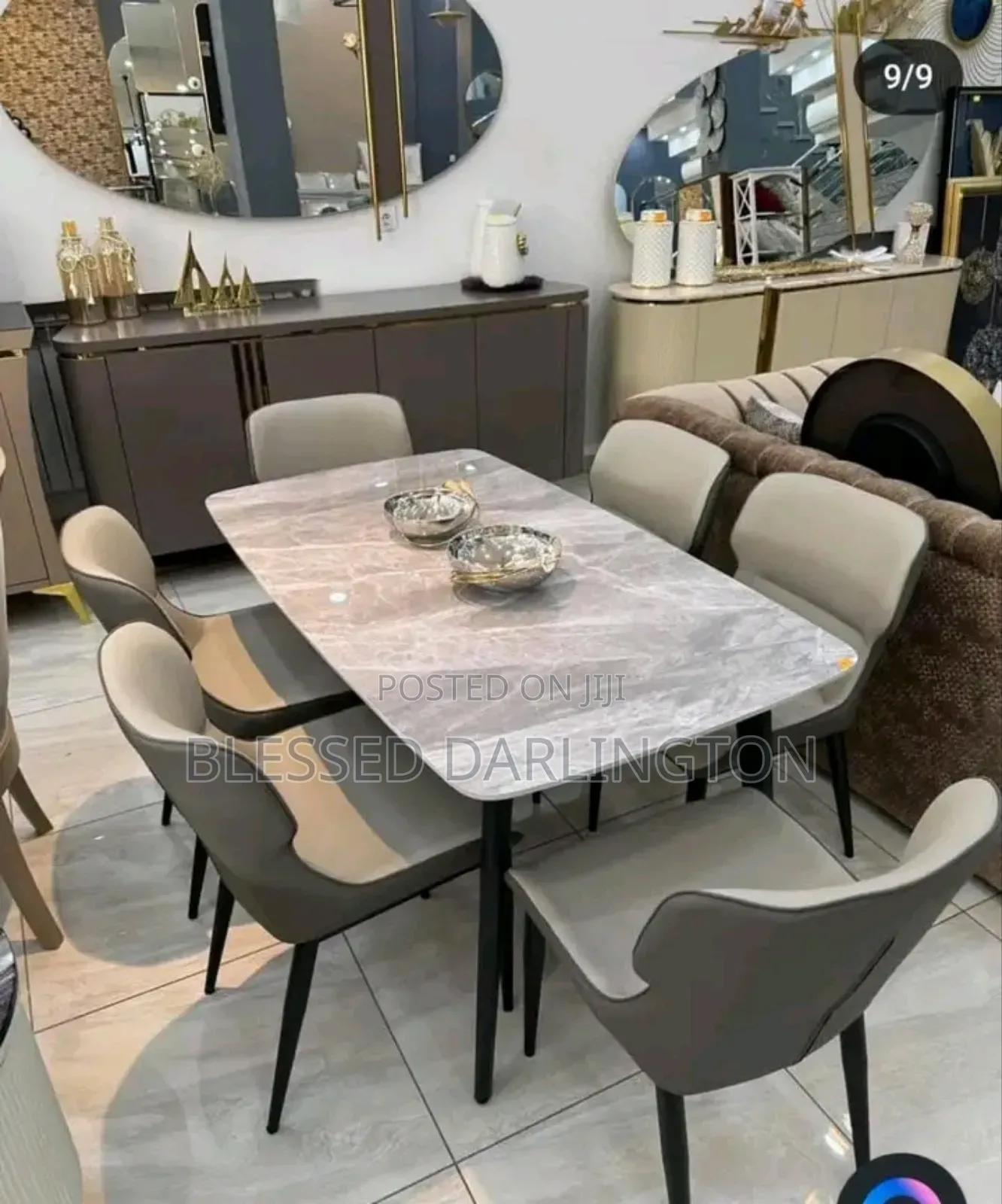 Quality Flat Top Marble Dining Table With Six Chairs
