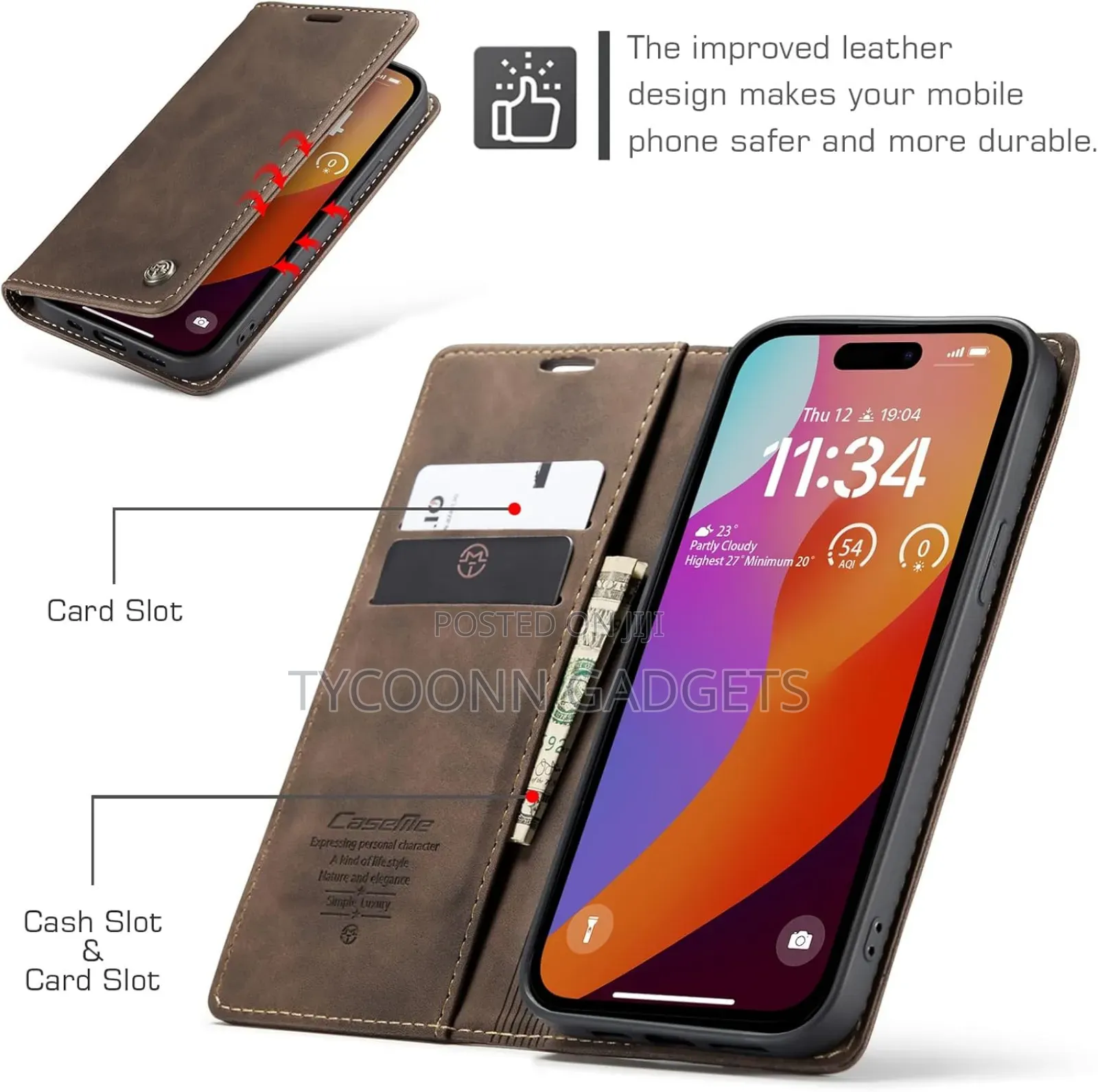 Leather Case With Card Slots for iPhone 13 14 15 16 Pro Max