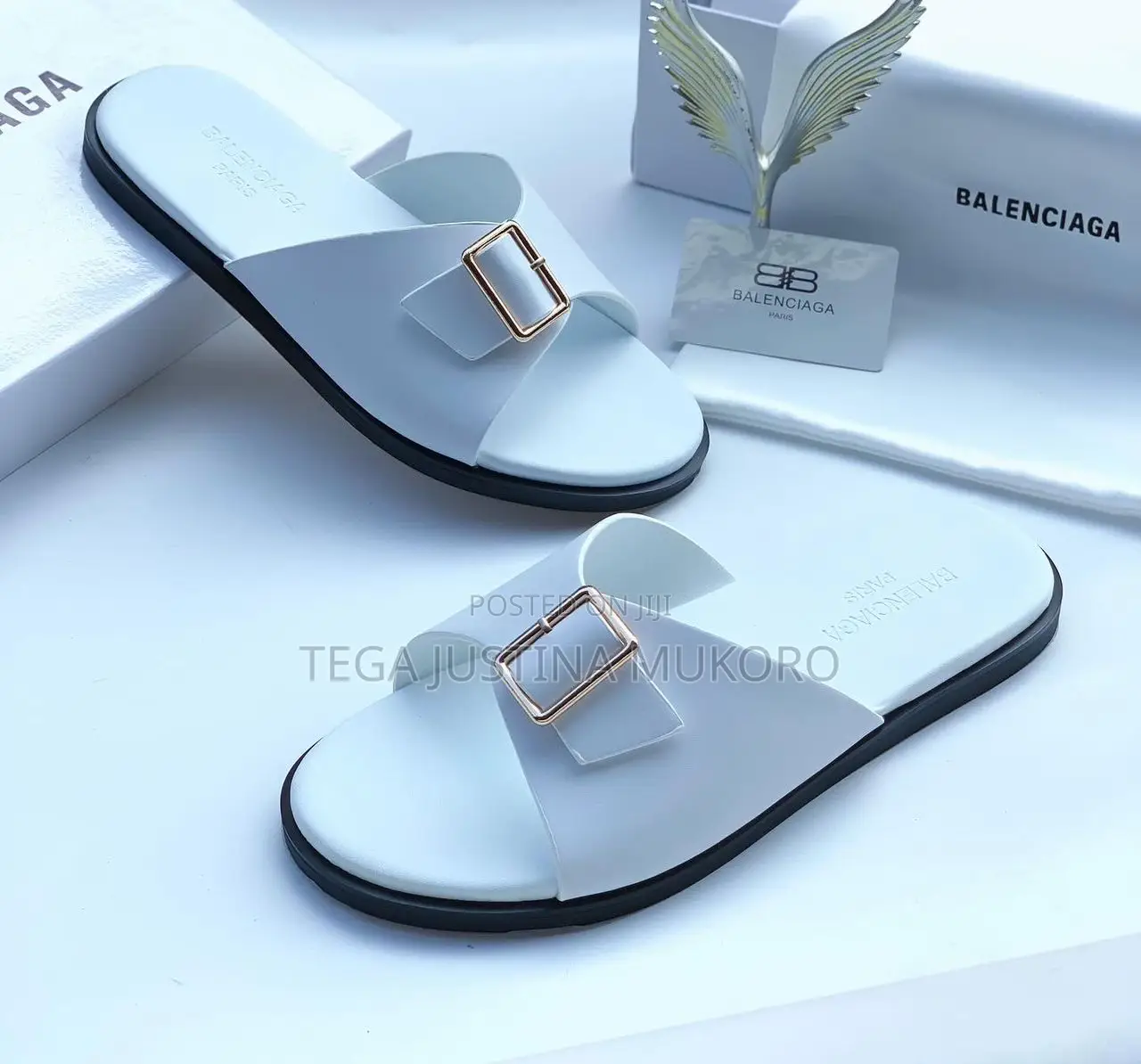 New Design Balenciaga Men's White Pam Slippers