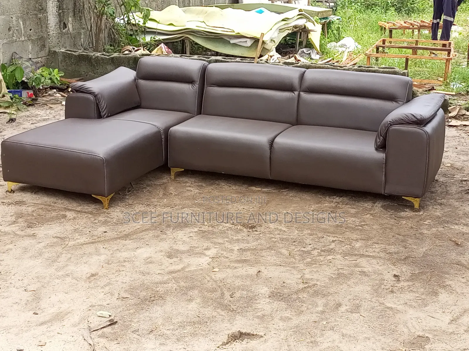 Coffee Brown Leather Sectional Couch