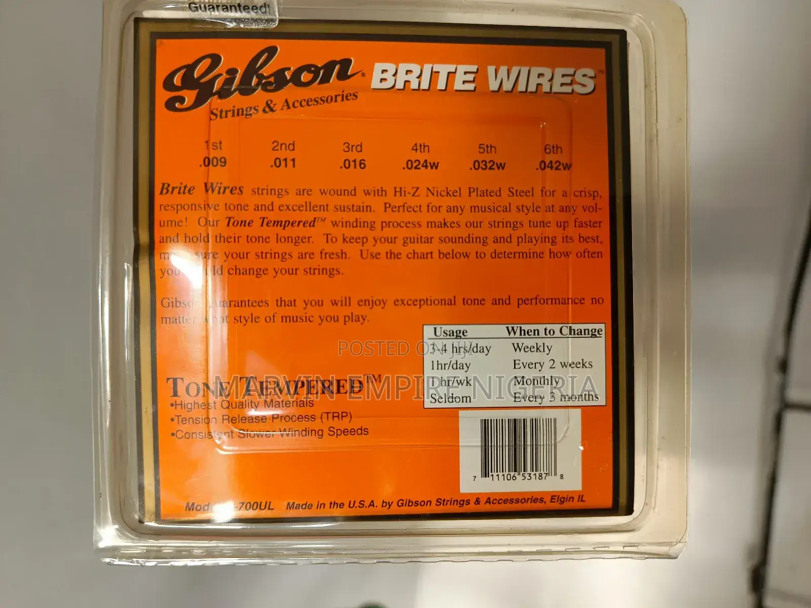 Gibson Brite Wires Electric Guitar Strings Ultra Light 9/42