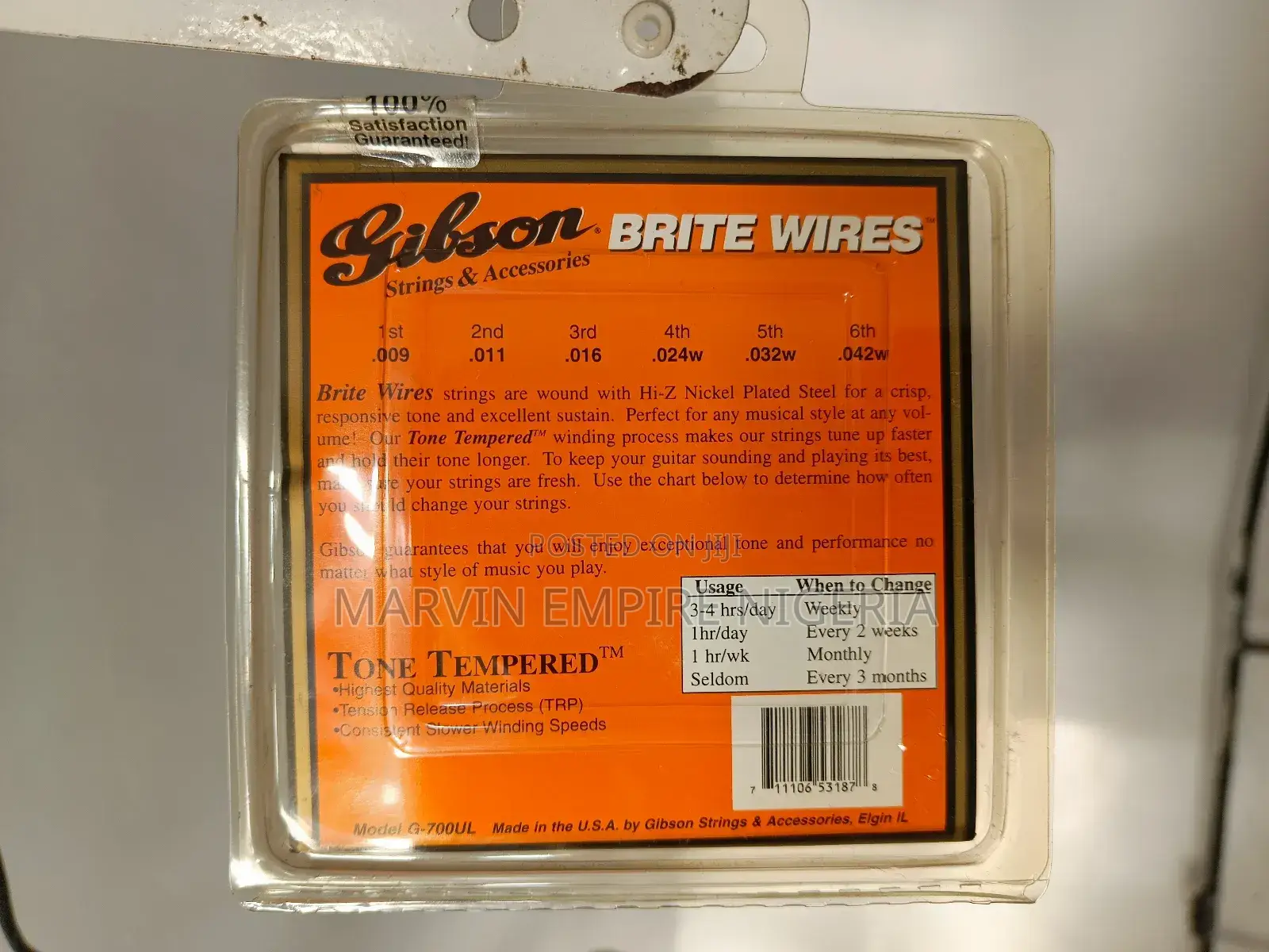 Gibson Brite Wires Electric Guitar Strings Ultra Light 9/42