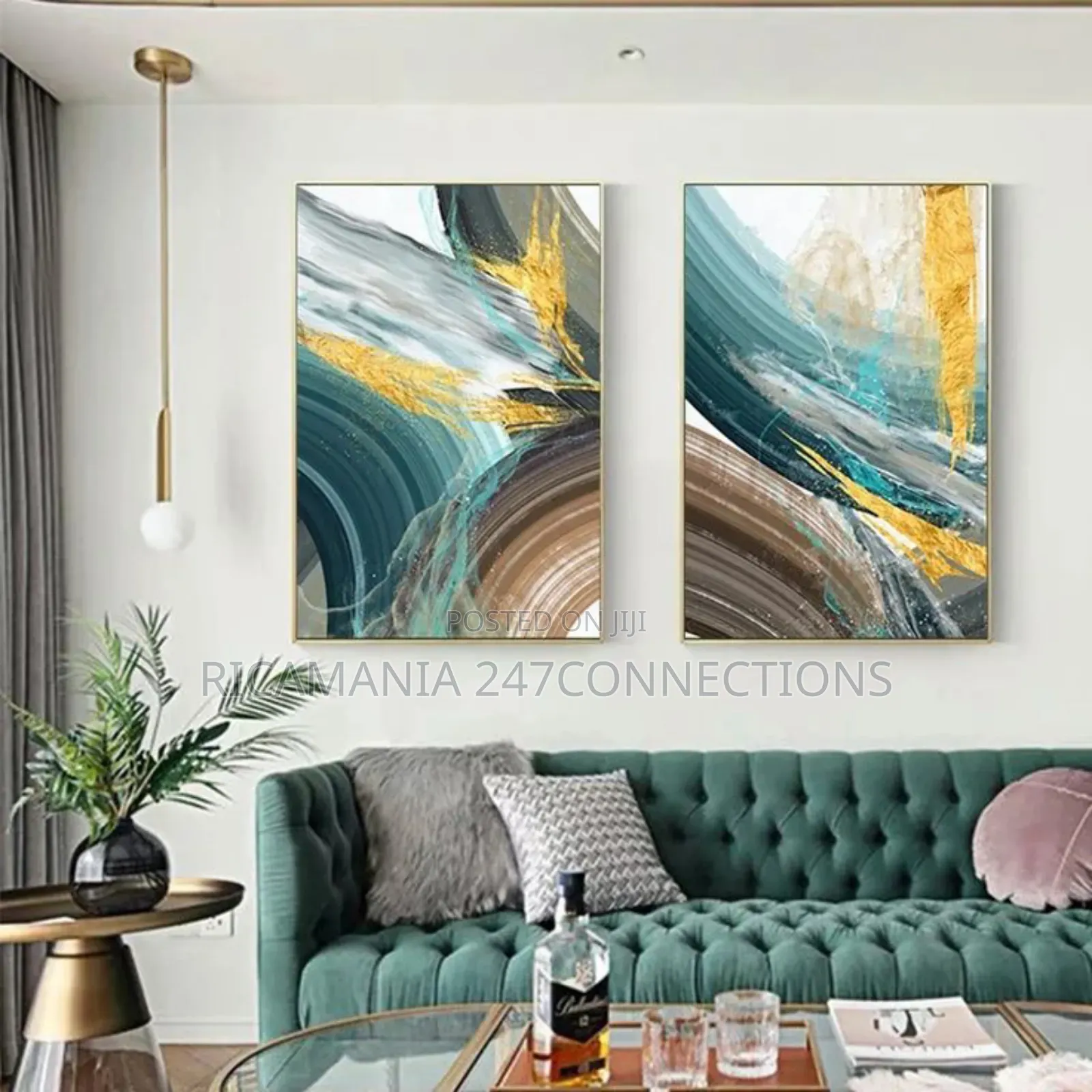 Abstract Natural Canvas Gold Frames