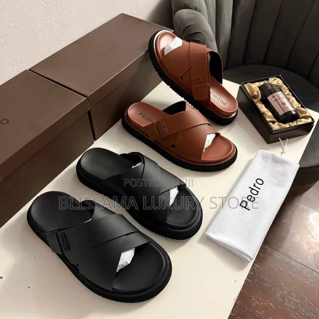 Pedro Premium Luxury Cross Leather Slippers