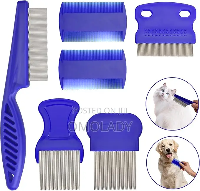 6pcs Set Blue Comb Stainless Steel Pet Flea Comb
