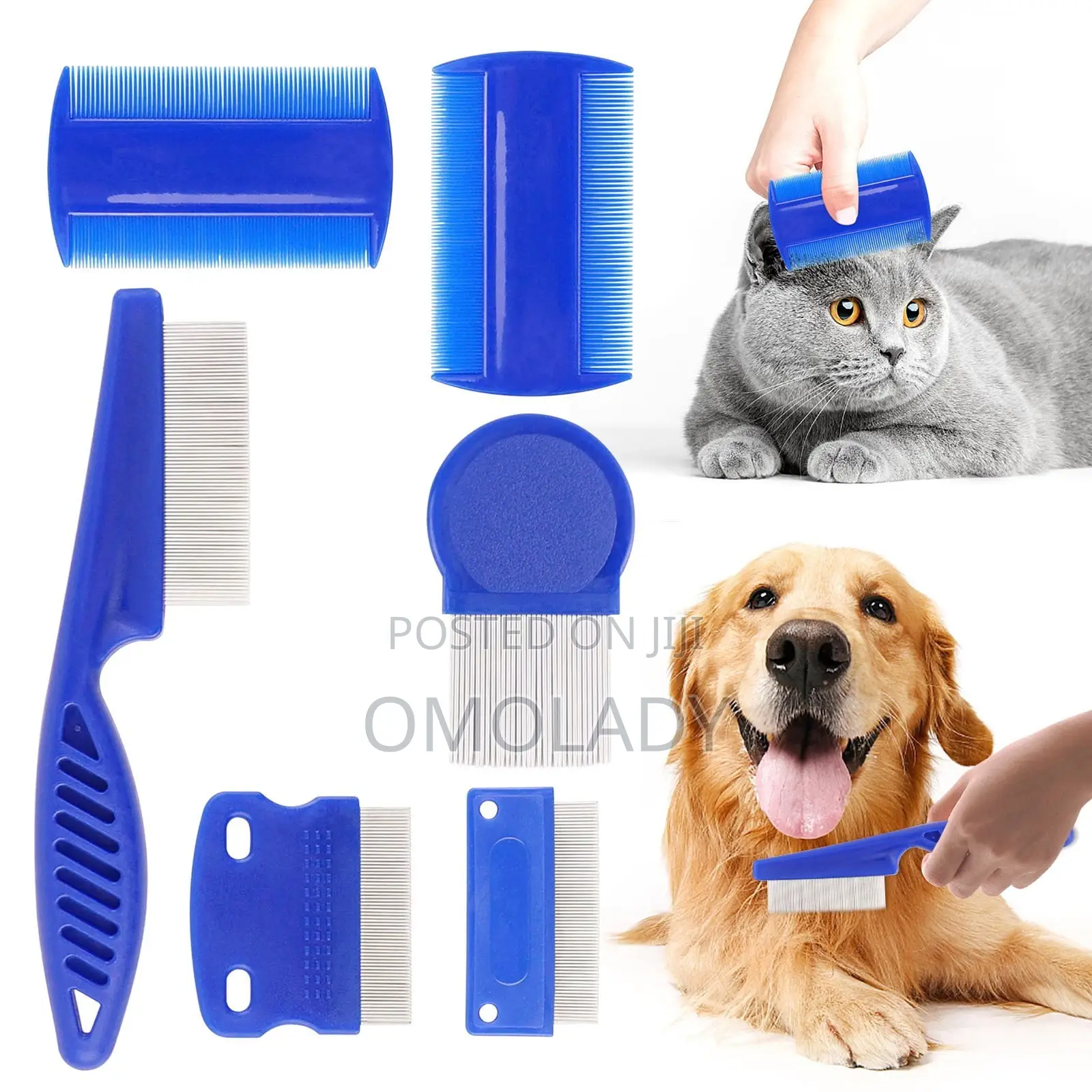 6pcs Set Blue Comb Stainless Steel Pet Flea Comb