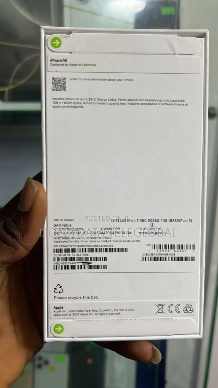 New Apple iPhone 16 128 GB Blue