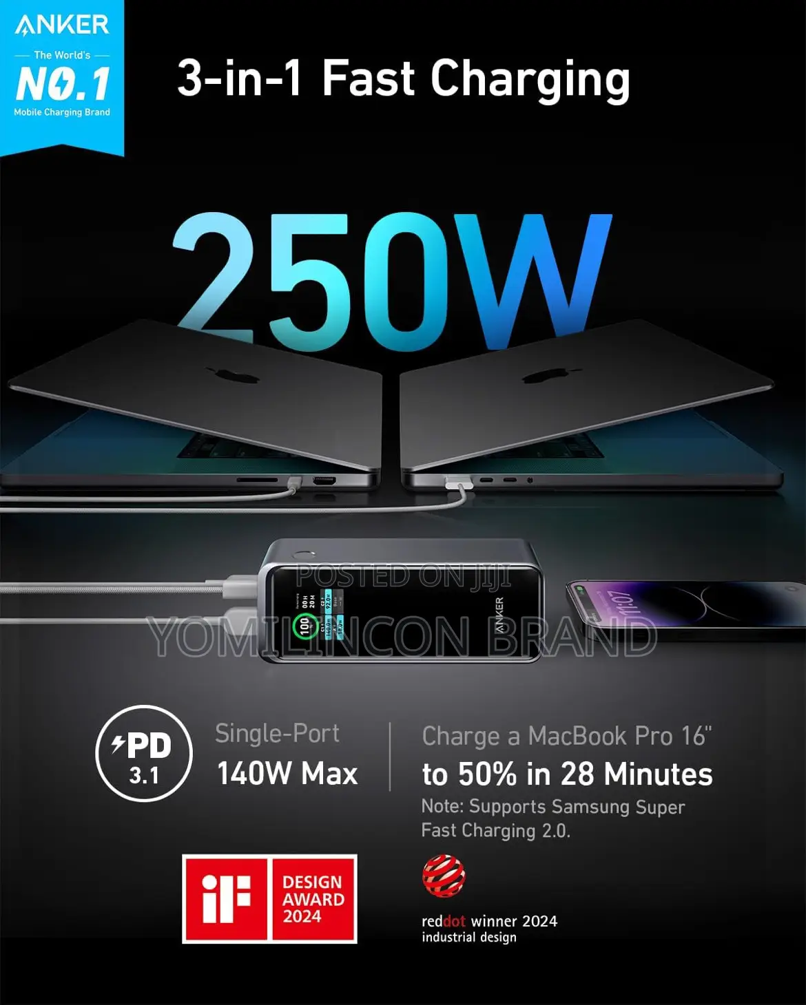 Anker Prime 27,650mah Power Bank (250w) With 100w Charging.