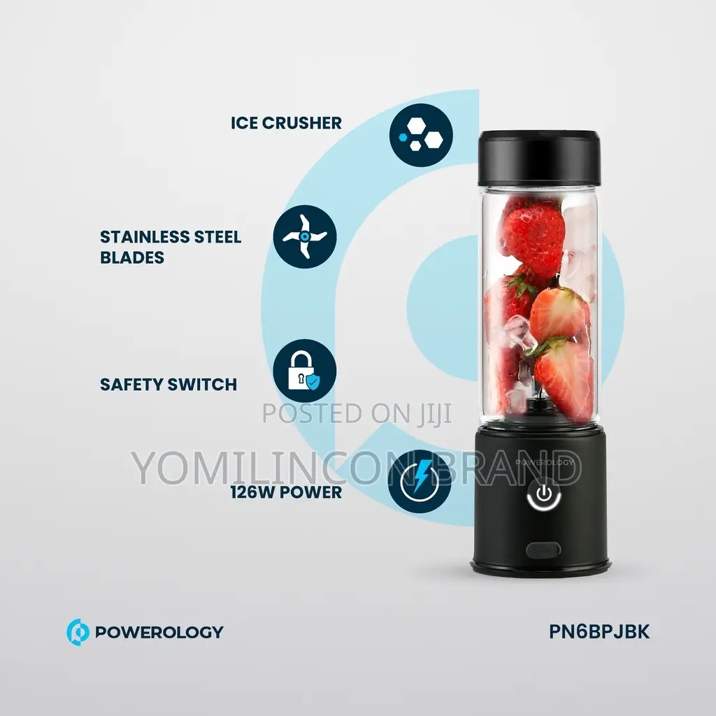 Powerology New 6-Blade Portable Juicer 450ml 126w - Black