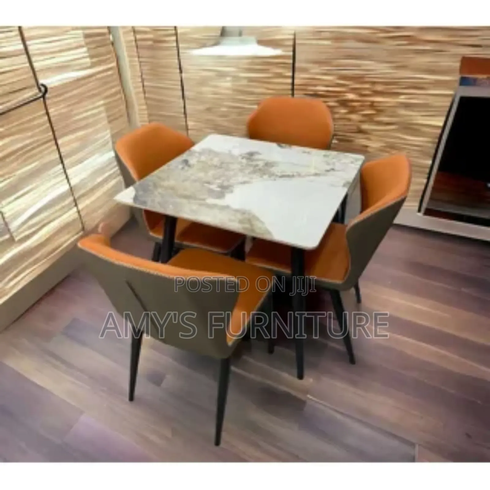 Modern Upholstered Marble Dining Table With 4 Chairs