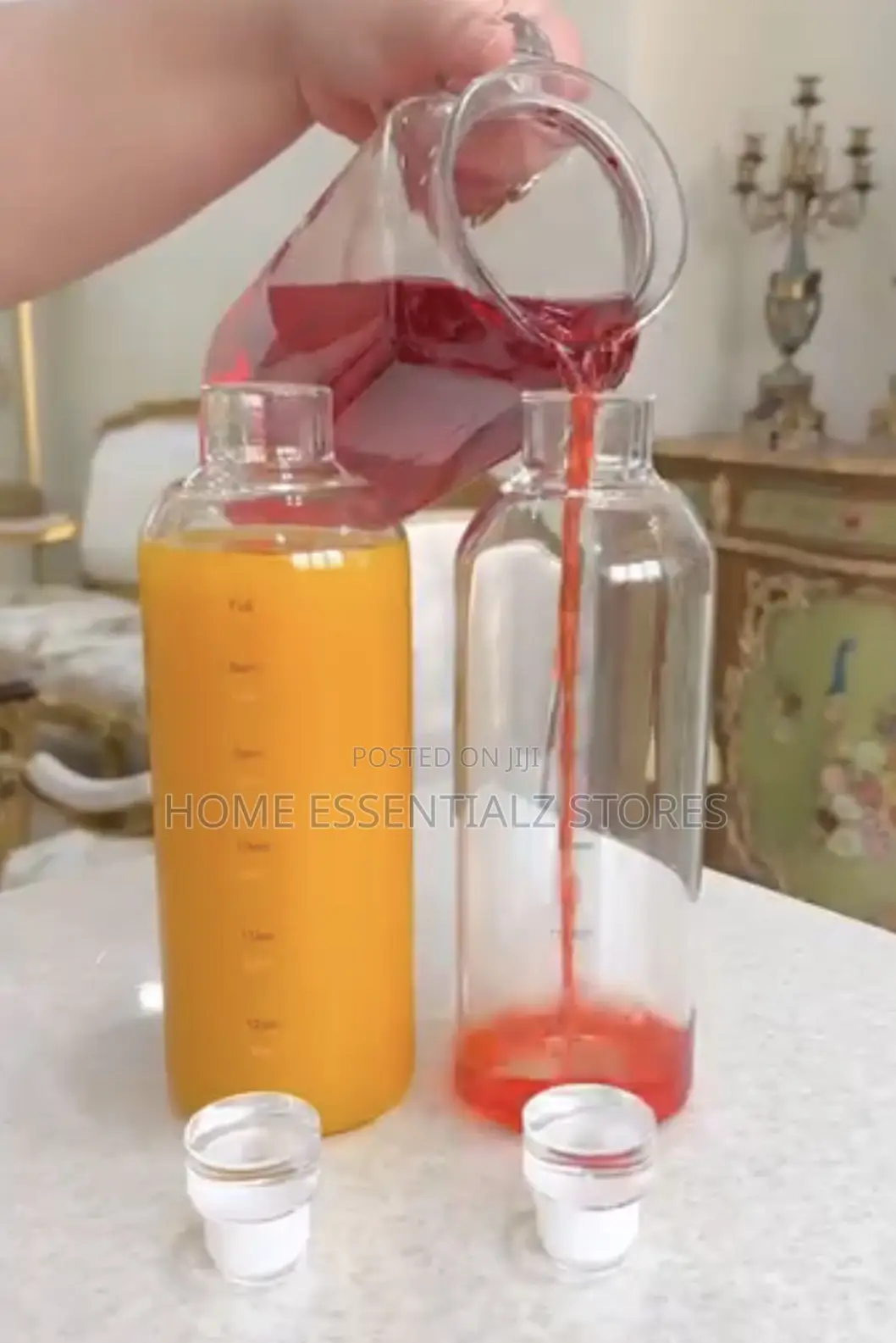 Transparent Water Bottles Set With Cork Lids and Time Scale - 2 Pieces