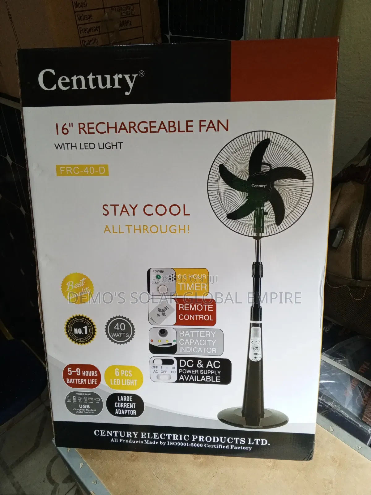 Solar Rechargeable Fan 16 Inches Standing Fan