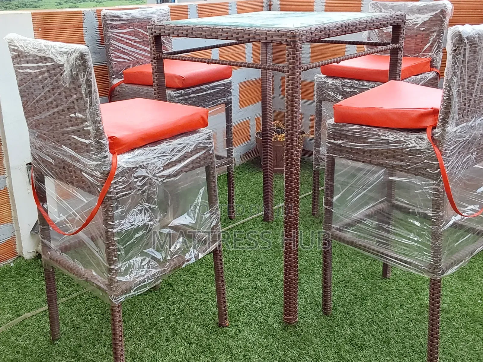 Rattan Bar Chair Set 4pcs