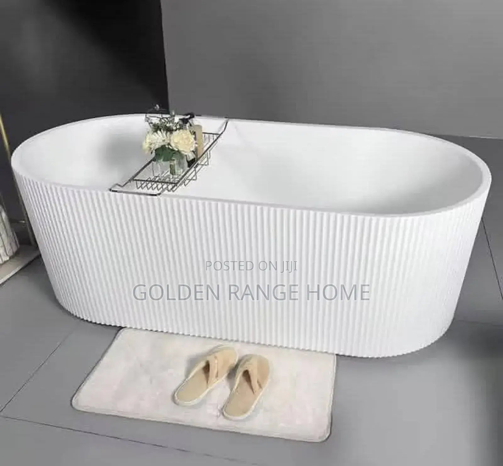 Stripped Design White Acrylic Free Stand Bathtub