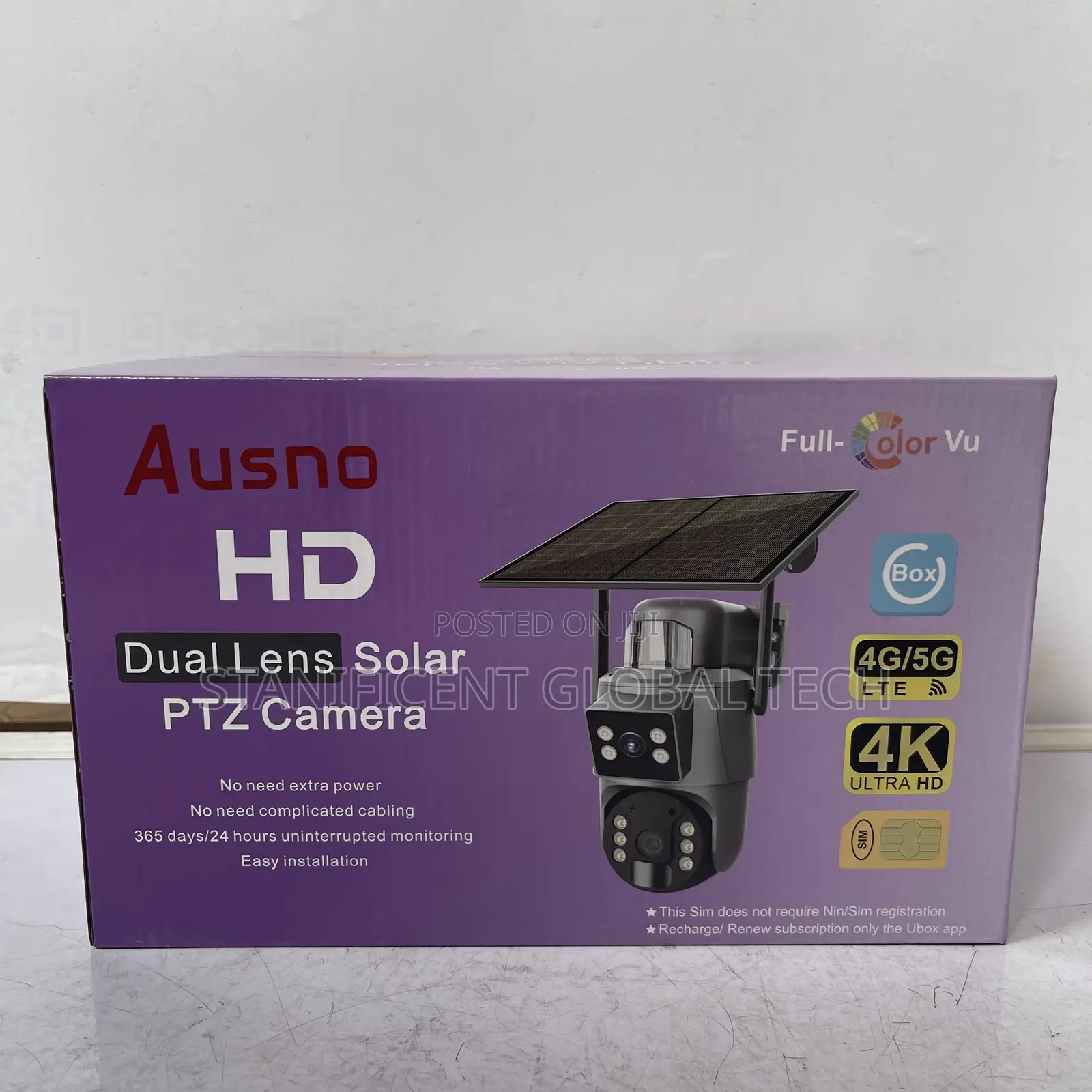 Ausno 8mp 4g Dual Lens Solar Mini Outdoor Camera Ubox App