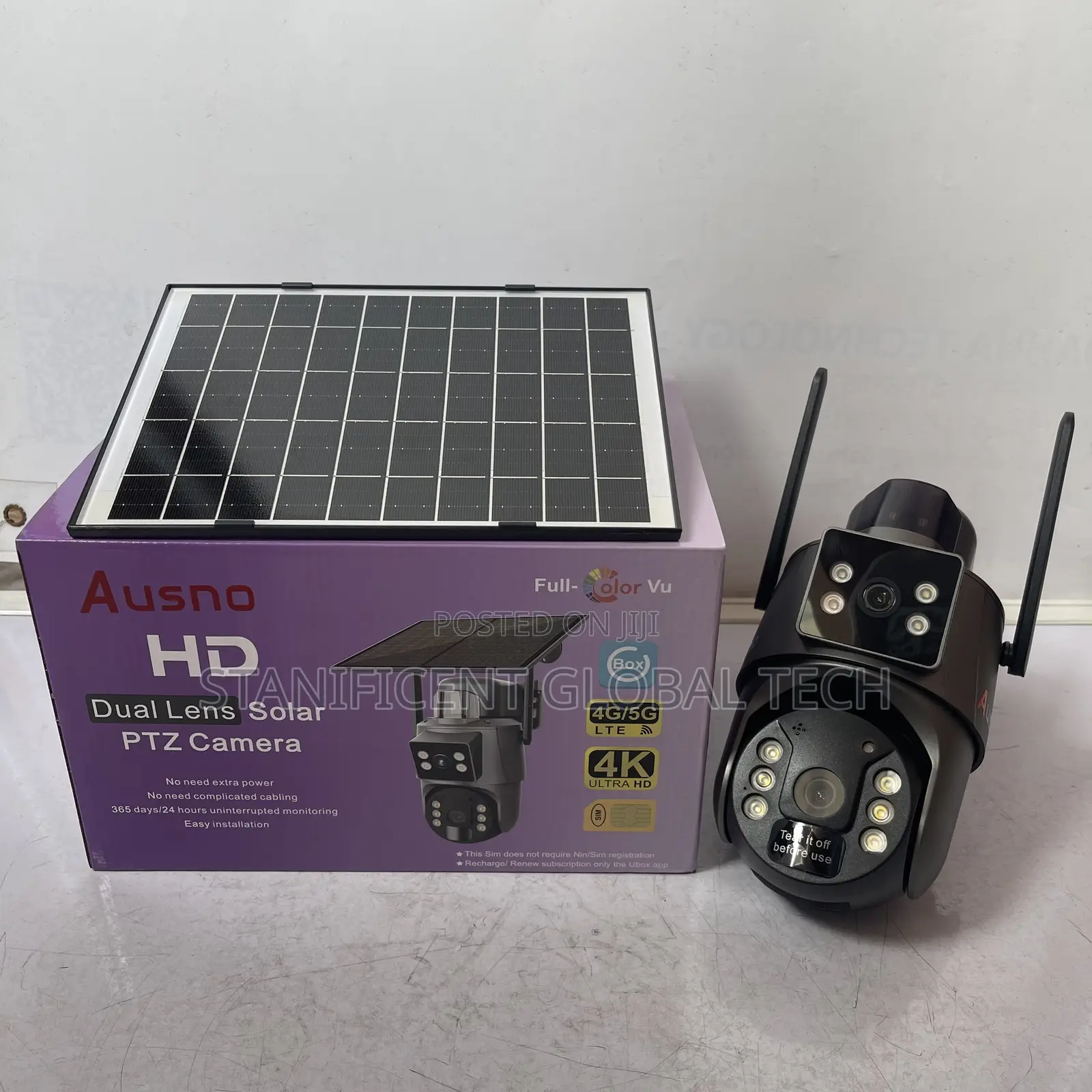 Ausno 8mp 4g Dual Lens Solar Mini Outdoor Camera Ubox App