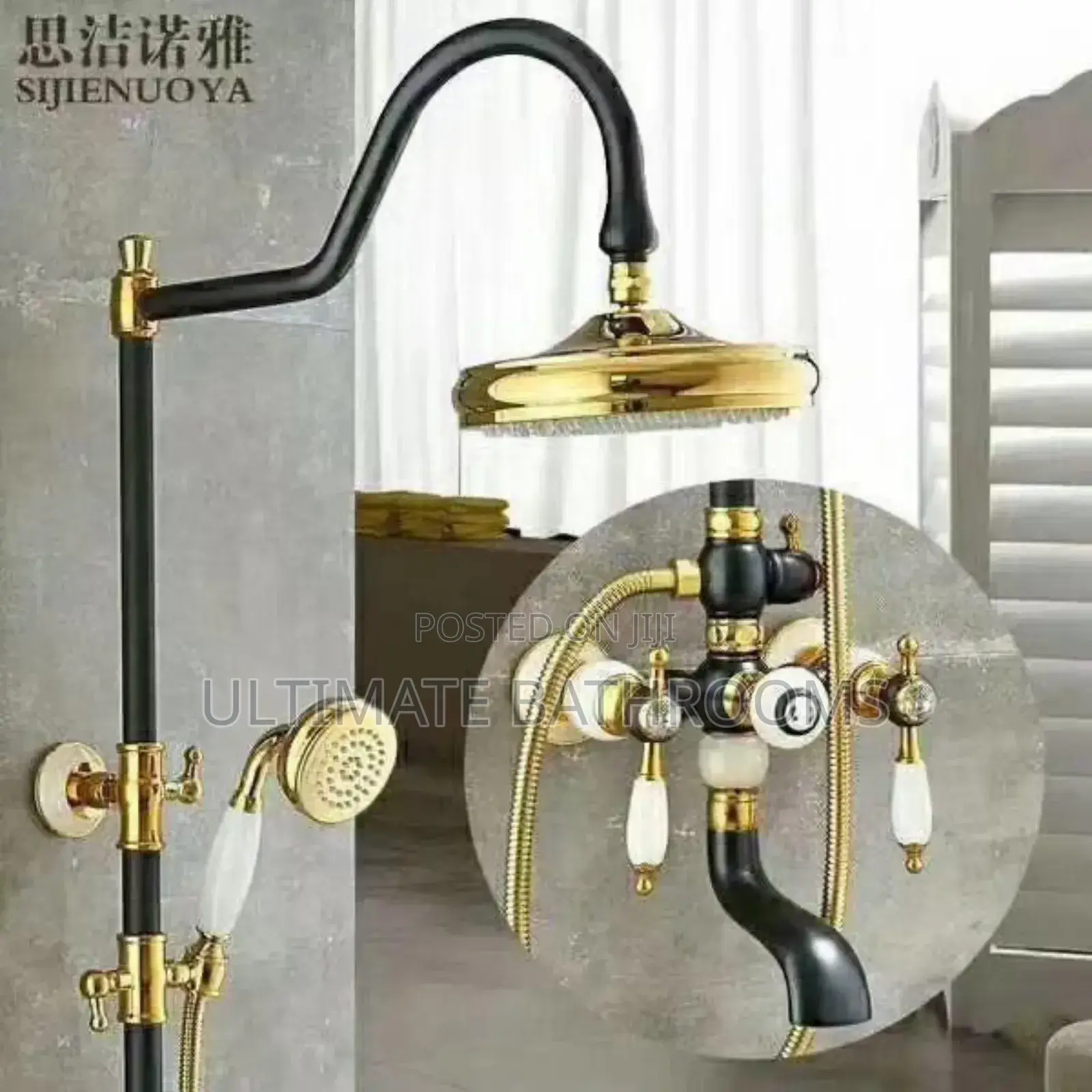 Made of Brass Black and Gold Standing Shower
