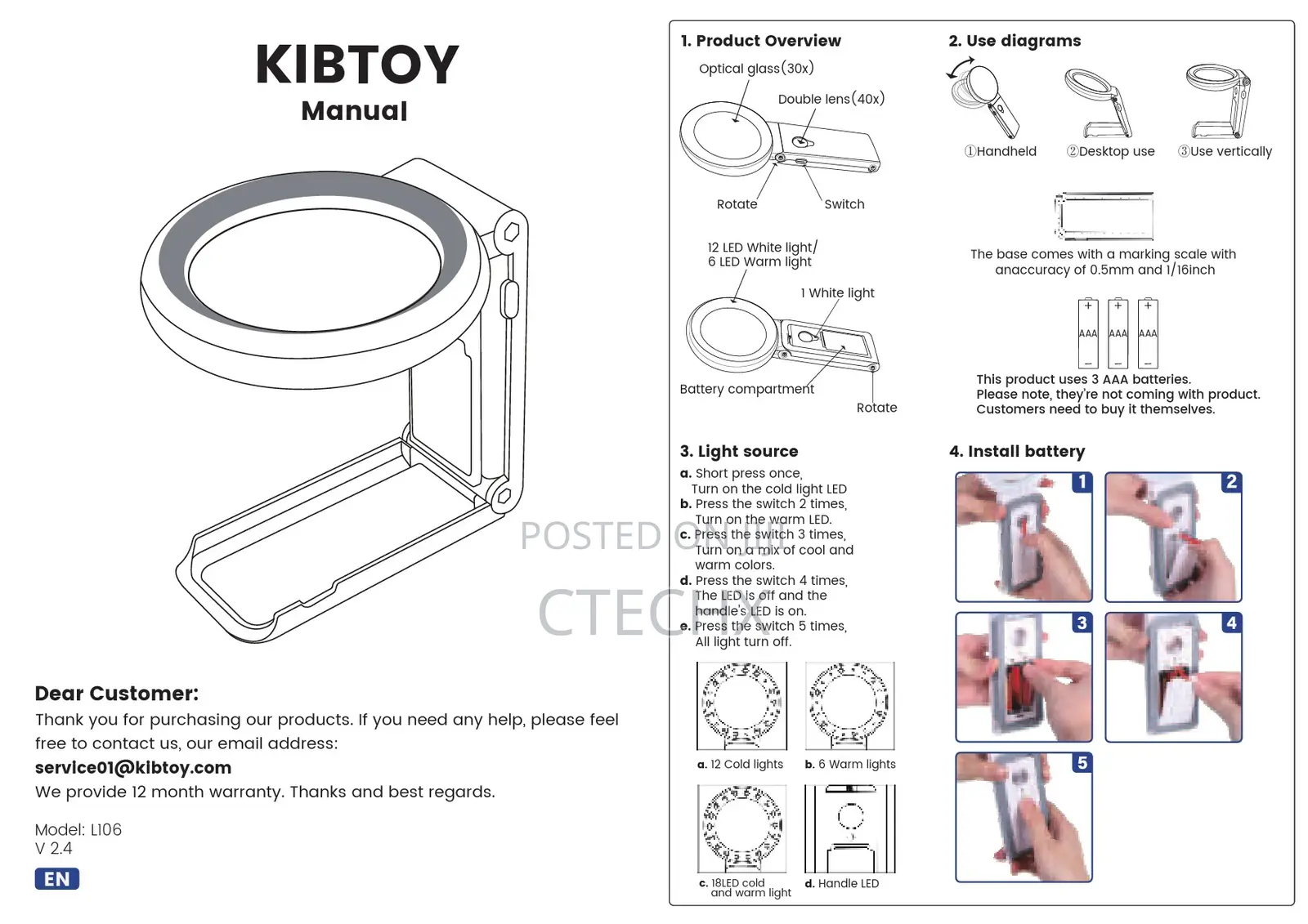 30x 10x Magnifying Glass With Light And Stand.