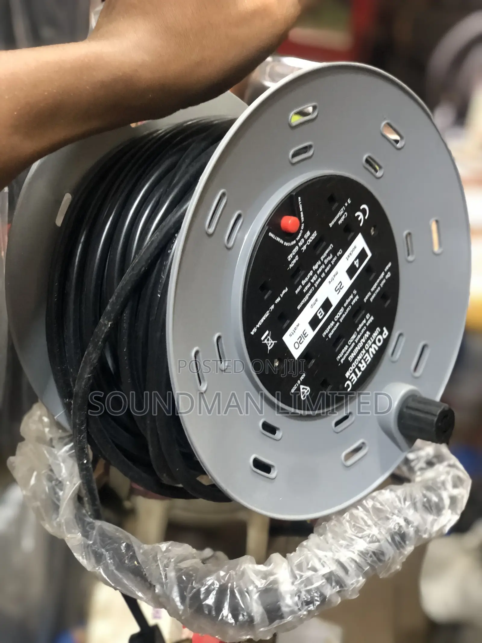 Powertec Industrial Heavy Duty Cable Reel Extension 25m (100% Copper)