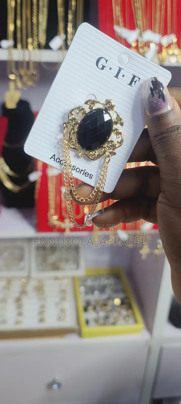 Black Dotted Stone Brooch
