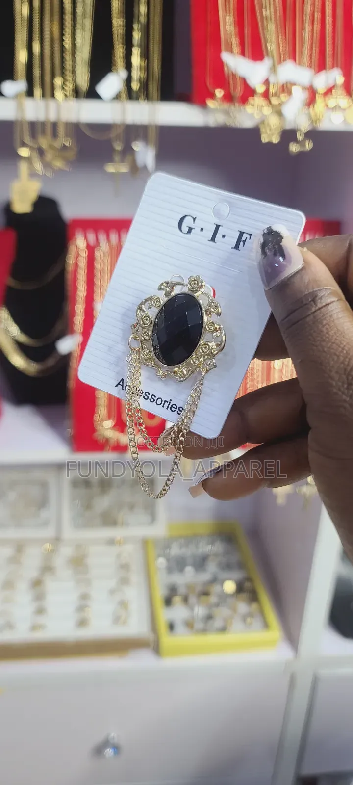 Black Dotted Stone Brooch