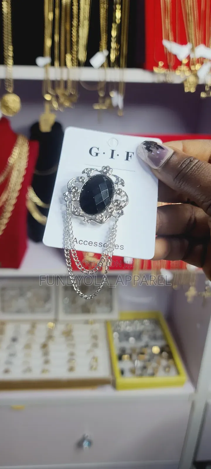 Black Dotted Stone Brooch