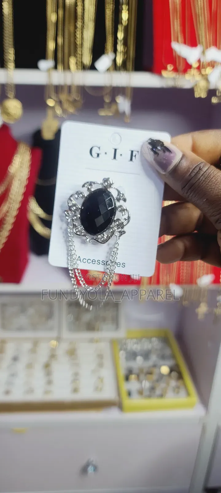 Black Dotted Stone Brooch