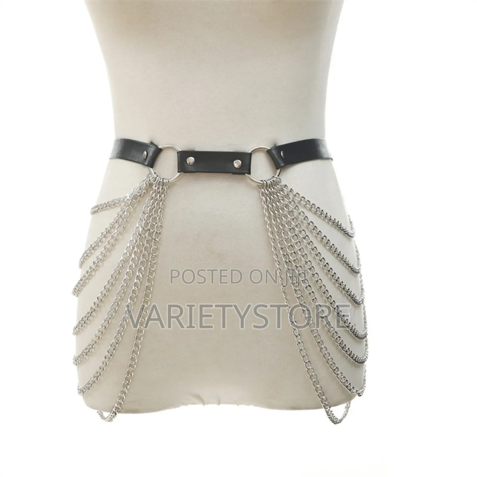 Leather Body Waist Chain Silver Tassels Layered Belly Belt