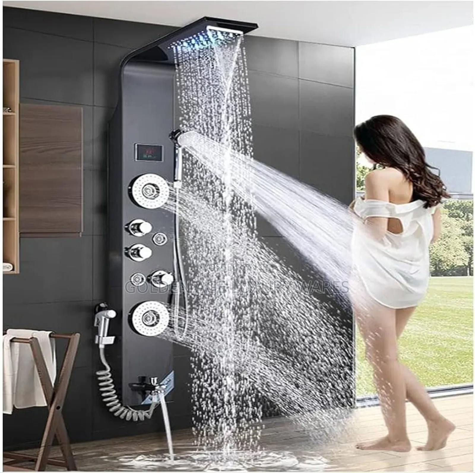 Black Panel Shower With Led,Temp and Bidet