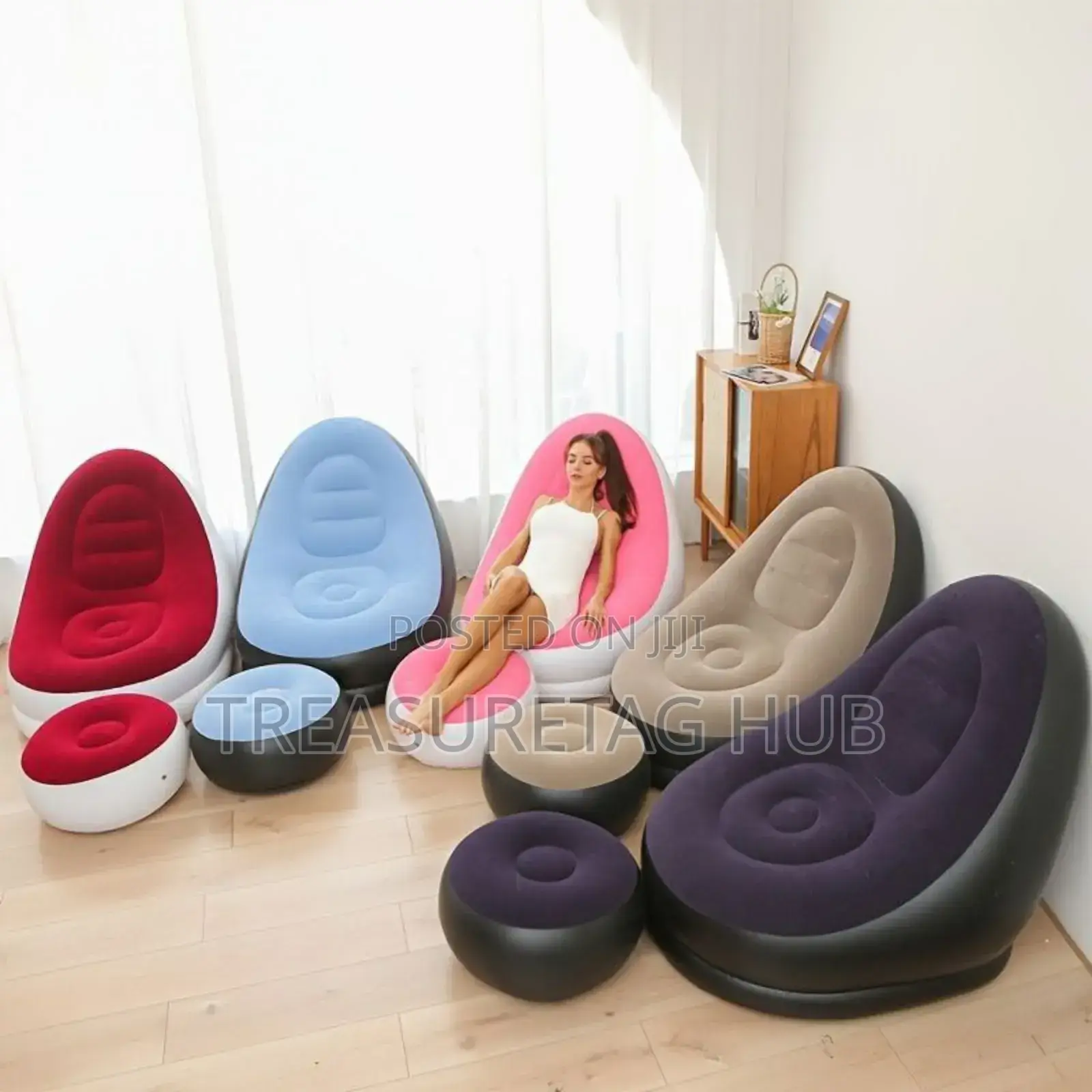 Portable Inflatable Sofa Chair With Footrest Electric Pump