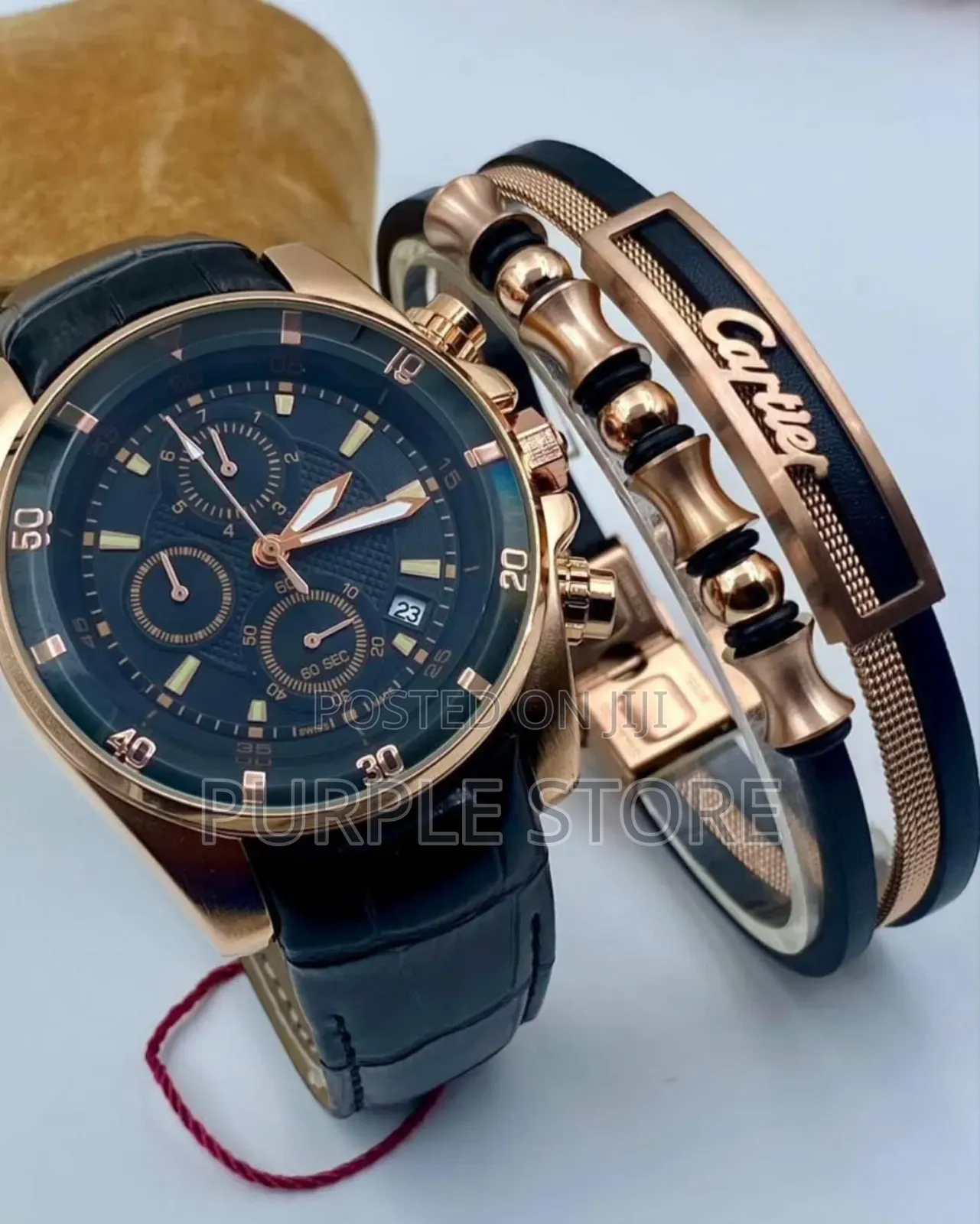 Cartier Chronograph Watch  and  Bracelet  Set Black